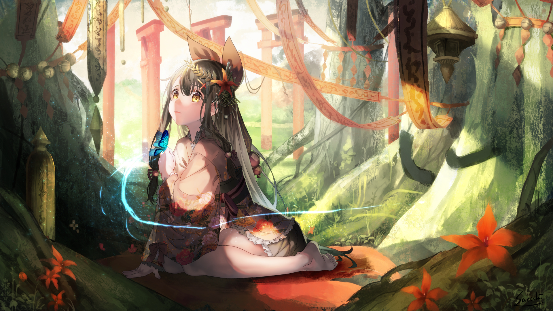 动漫美图之美少女自然美景 插画-第1张
