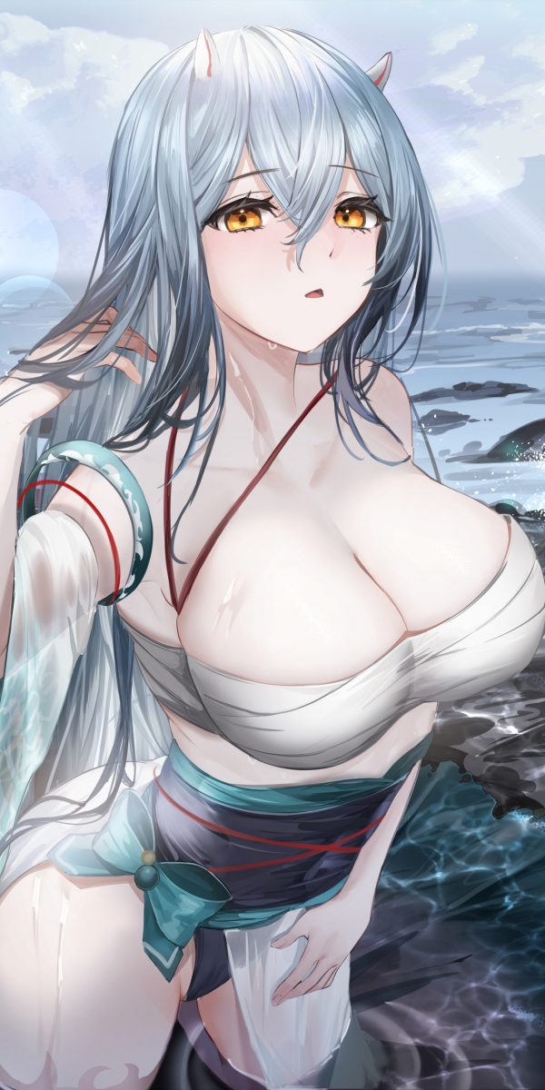 【全面屏壁纸推荐】原神黑丝袜 巨乳妹子海边沐浴 FGO伽摩 手机壁纸第九期 手机壁纸-第1张