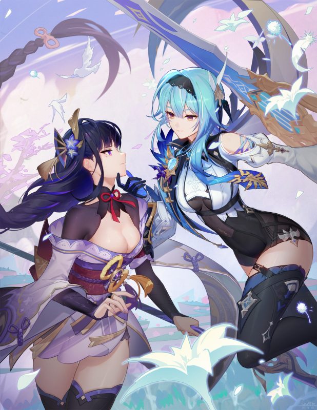 【插画】初音ミク 猫和女孩 巨乳制服萌妹 噶嗚·古拉 丝袜少女 P站美图-第3张