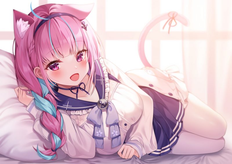 【插画】初音ミク 猫和女孩 巨乳制服萌妹 噶嗚·古拉 丝袜少女 P站美图-第5张