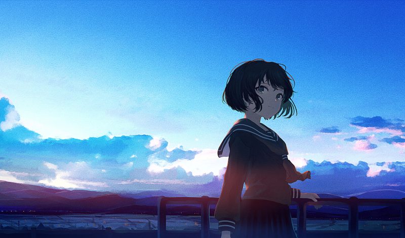 【插画】原创风景插画，水手服妹子 原神 明日方舟 复活的女巫 崩坏3 P站美图-第4张