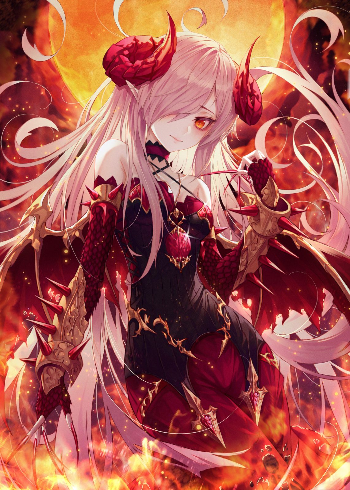 P站插画  兽角妹子  双马尾   白色连衣裙 幻想少女 P站美图-第2张