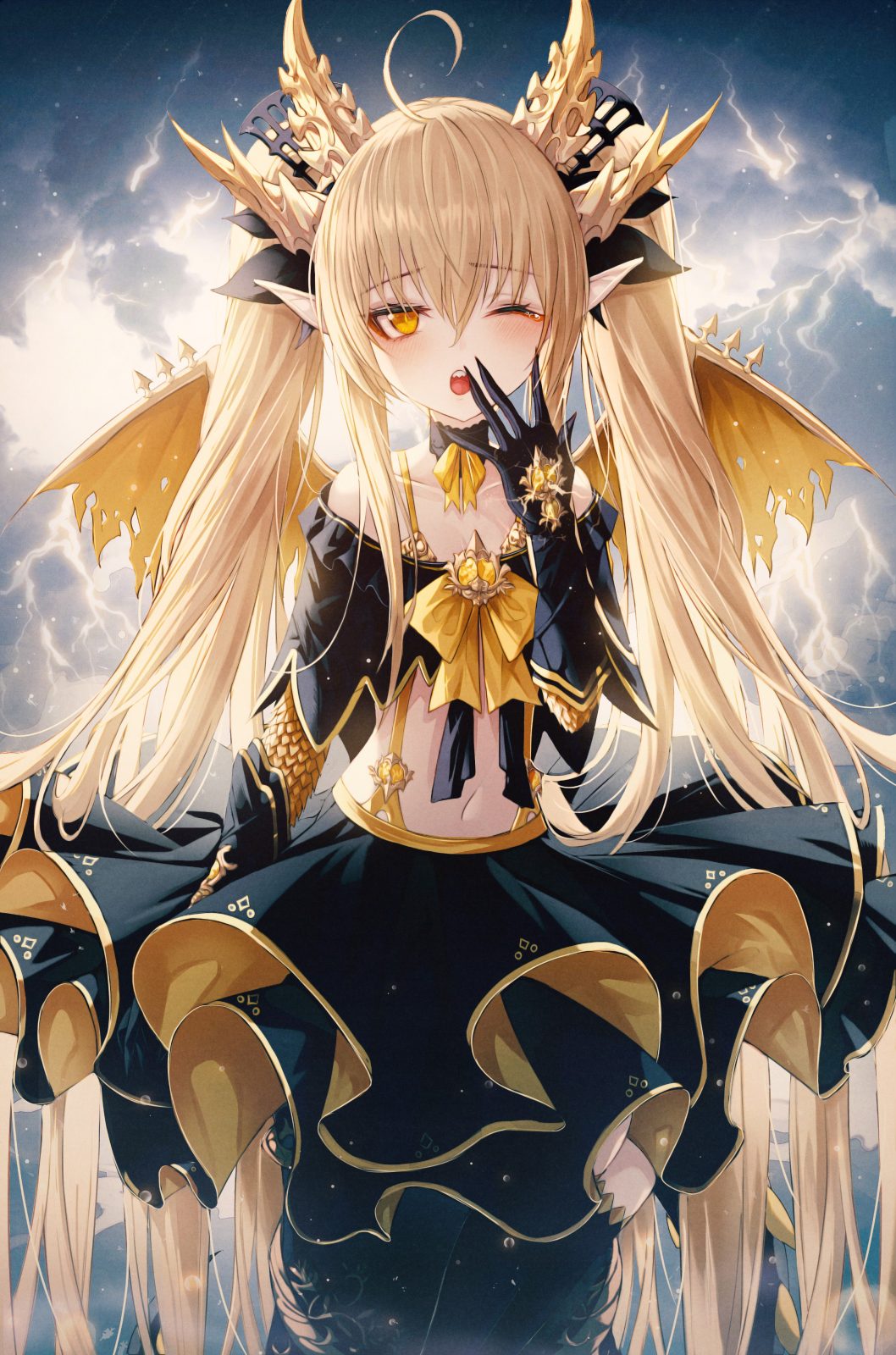 P站插画  兽角妹子  双马尾   白色连衣裙 幻想少女 P站美图-第4张