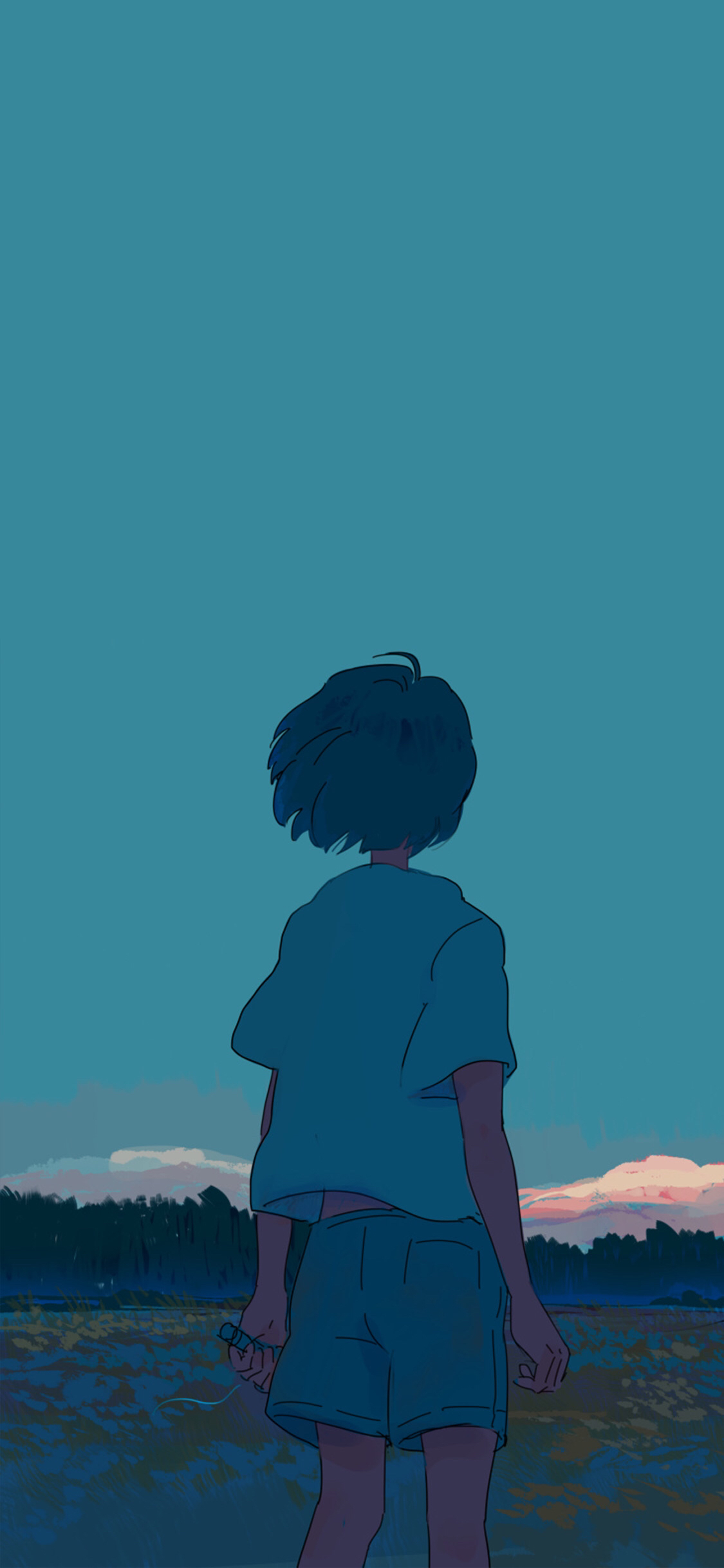 P站插画 原创 昔日  破旧飞机 风景插画 男孩背景 手机壁纸-第1张