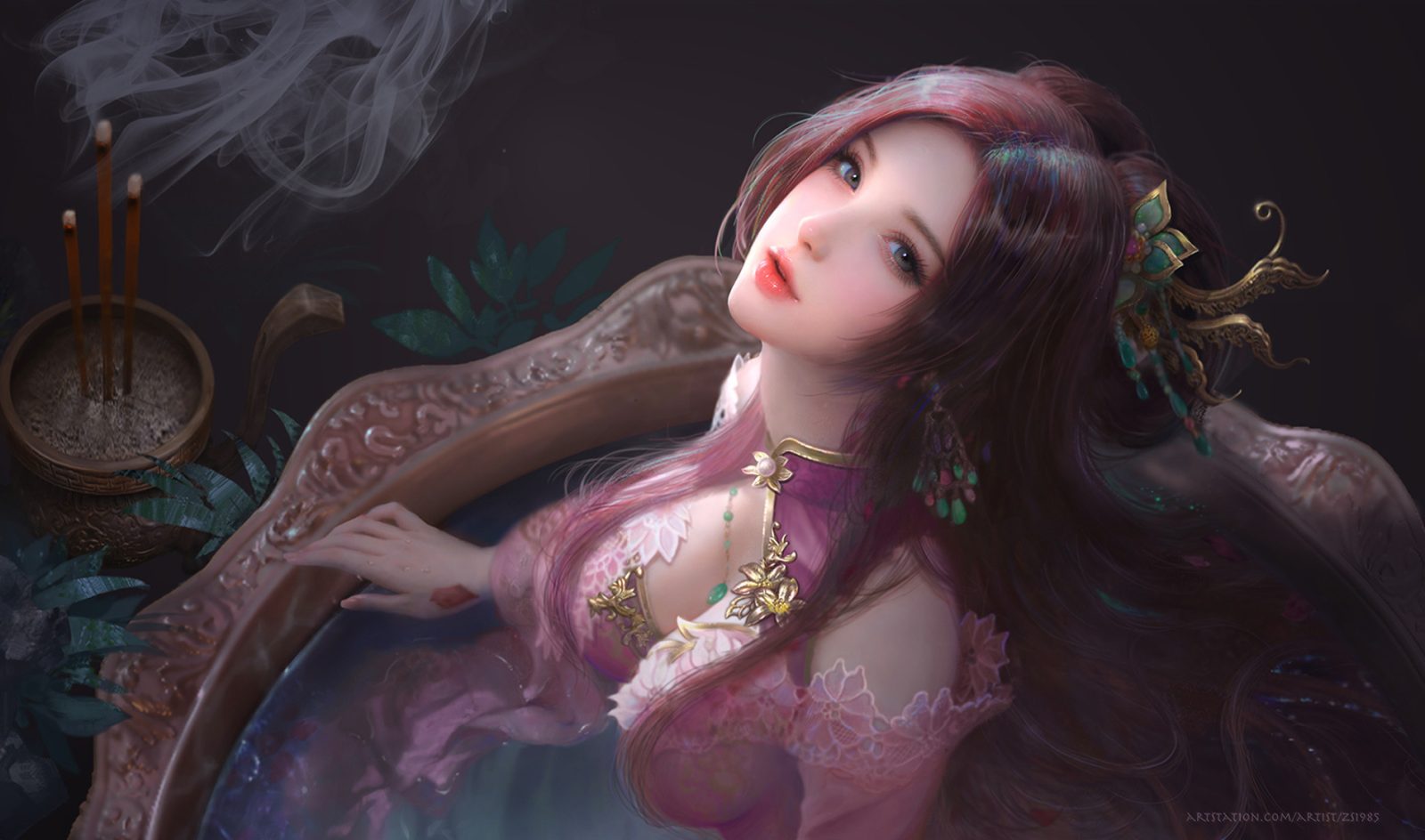 貂蝉拜月@张若昕? ruo xin 插画-第1张