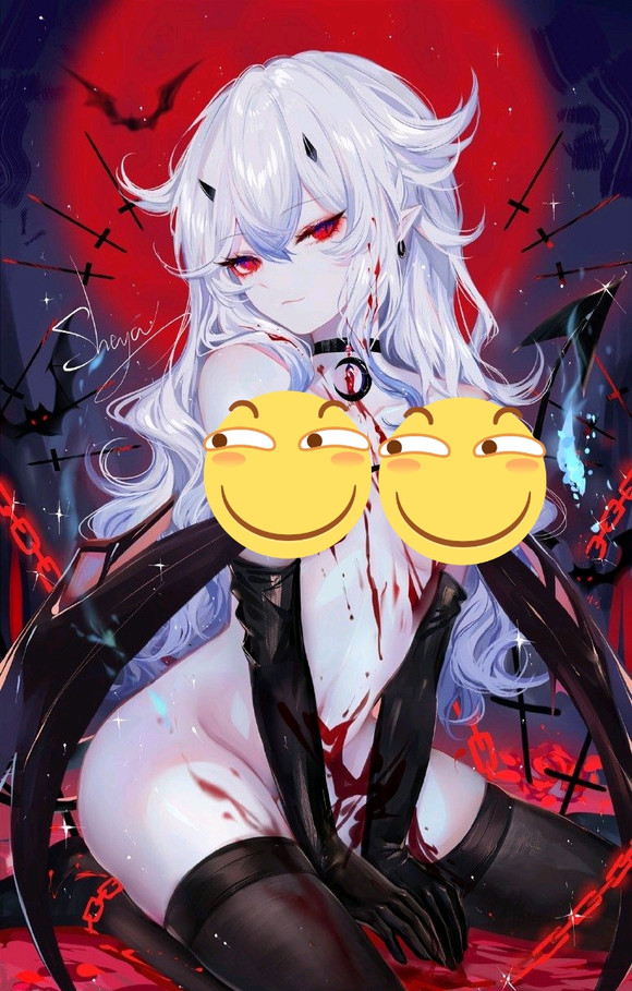 P站插画 原创 女孩子 白发 恶魔 吸血鬼 长手套 黑丝@Sheya 手机壁纸-第1张