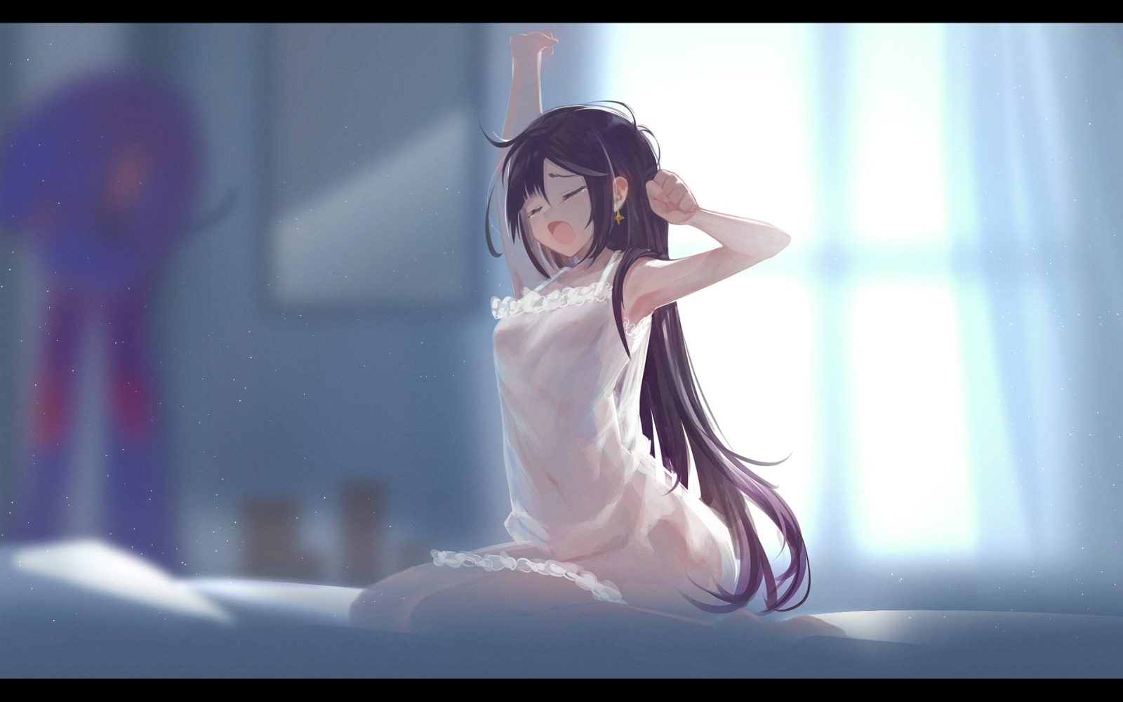 原创同人 原神 睡衣半透 莫娜起床搬砖啦！@RING 插画-第1张
