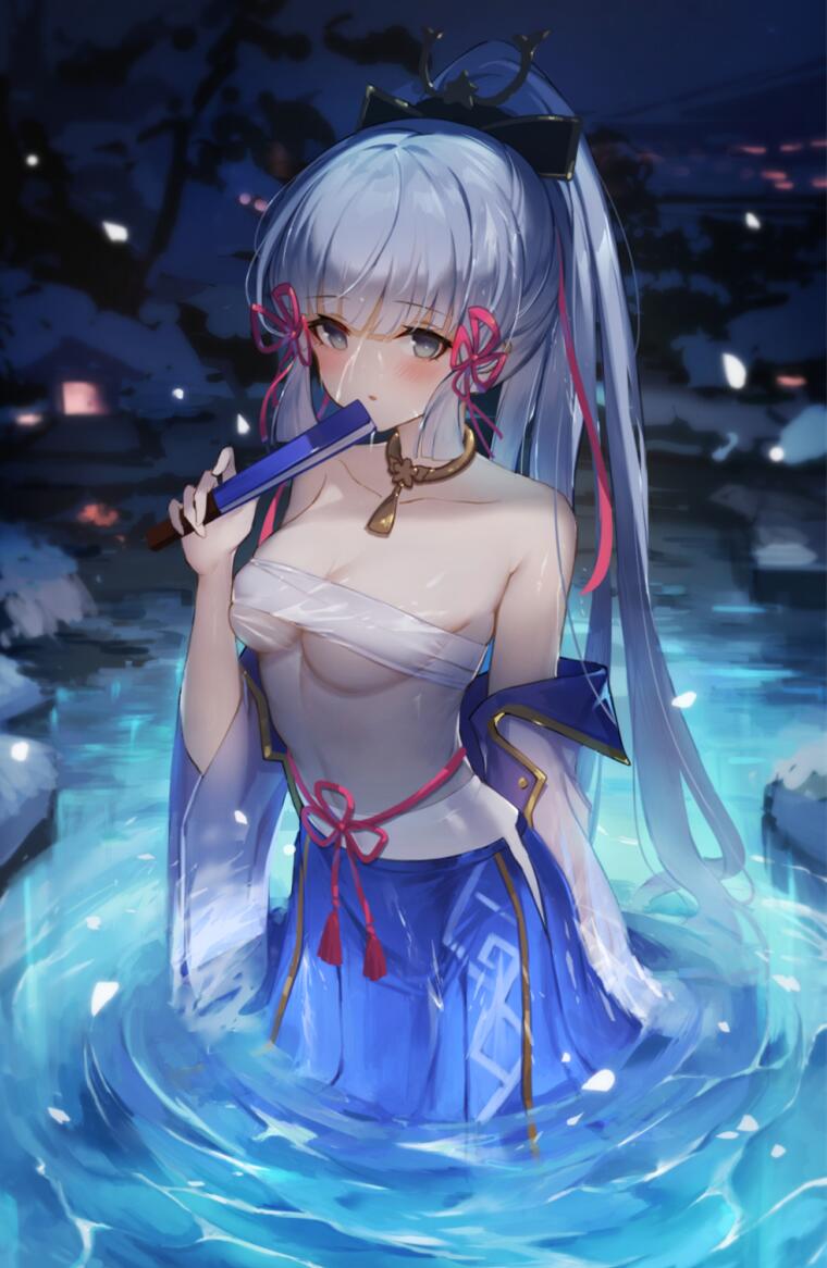 P站插画 原神 扇子 水里 神里绫华@KYOuninn P站美图-第1张