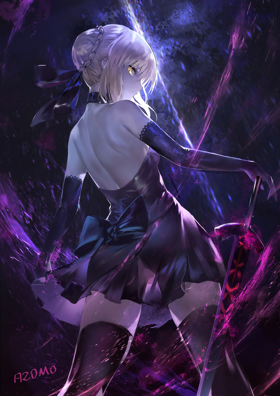 P站插画 Fate/GrandOrder 阿尔托利亚·潘德拉贡 露背泳装 肩甲骨@Azomo 手机壁纸-第1张
