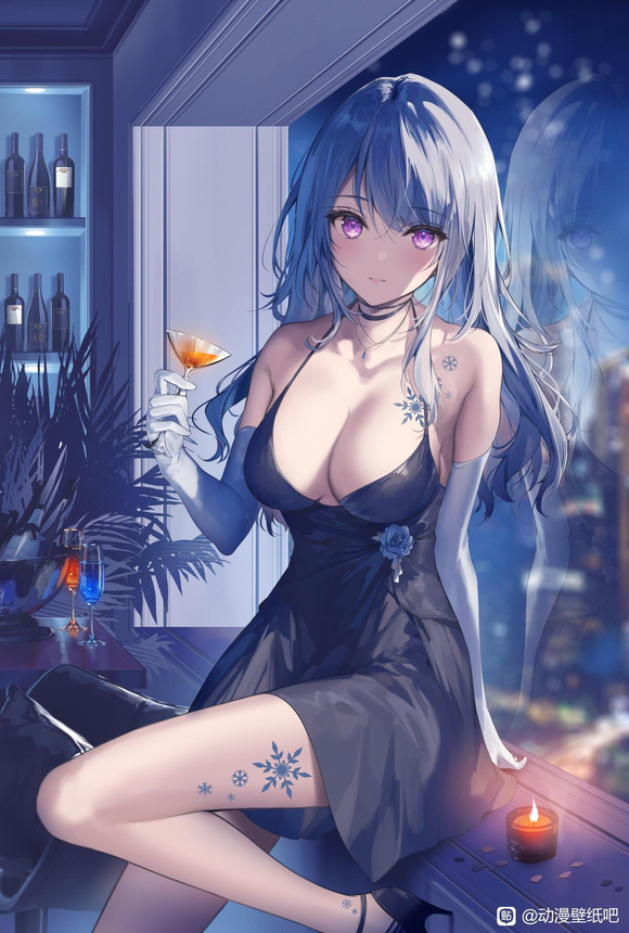 P站插画  原创 红酒 蜡烛 睡衣 女生@necömi P站美图-第1张