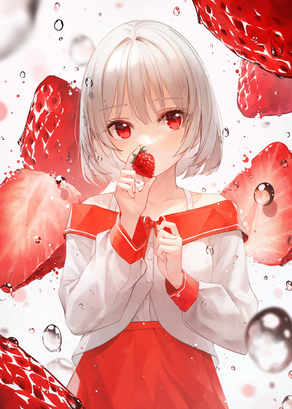 ? 原创 波波头 草莓少女 水果女孩 女孩子@CrystalHerb P站美图-第1张