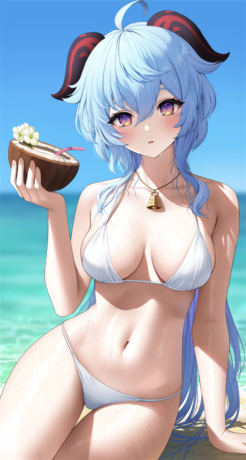 P站插画 比基尼 雷电将军 优菈 甘雨 原神同人 泳装@小花雪 P站美图-第1张