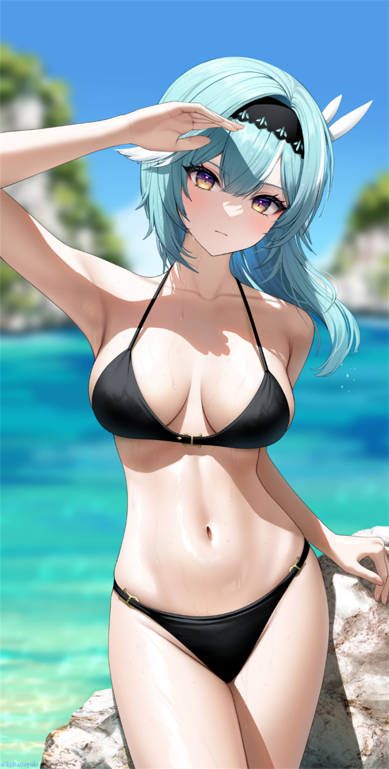 P站插画 比基尼 雷电将军 优菈 甘雨 原神同人 泳装@小花雪 P站美图-第2张