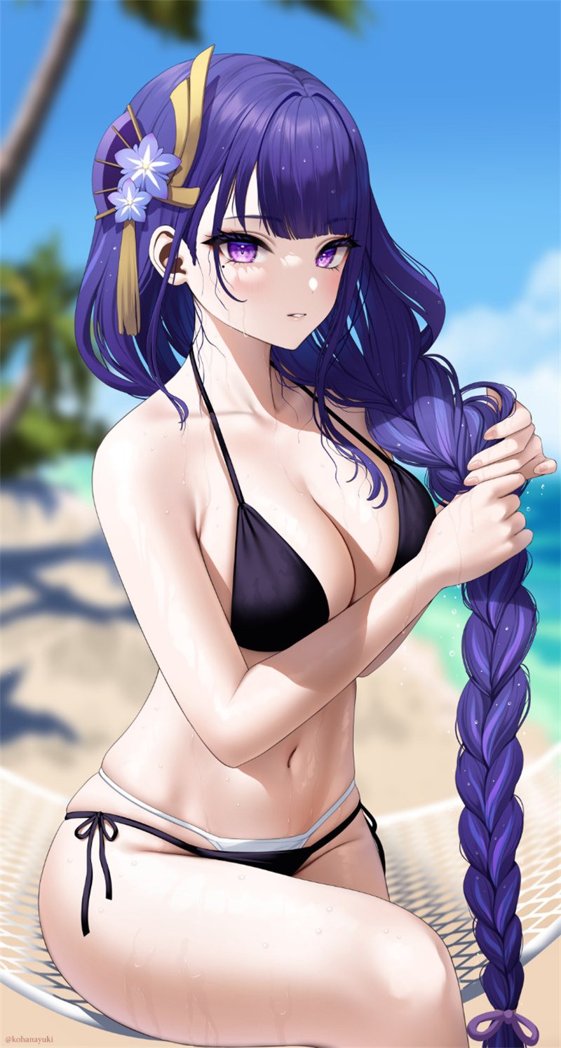 P站插画 比基尼 雷电将军 优菈 甘雨 原神同人 泳装@小花雪 P站美图-第3张