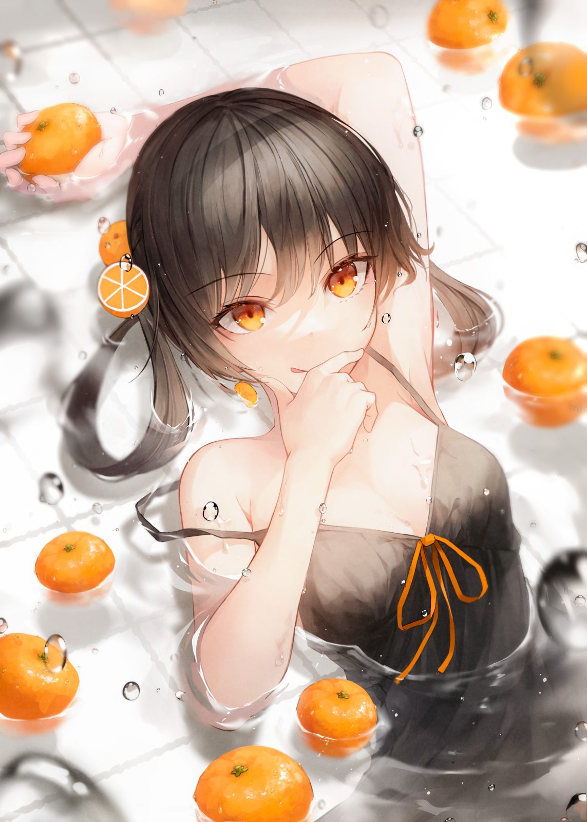P站插画 水果少女  橘子  泳装@CrystalHerb P站美图-第1张