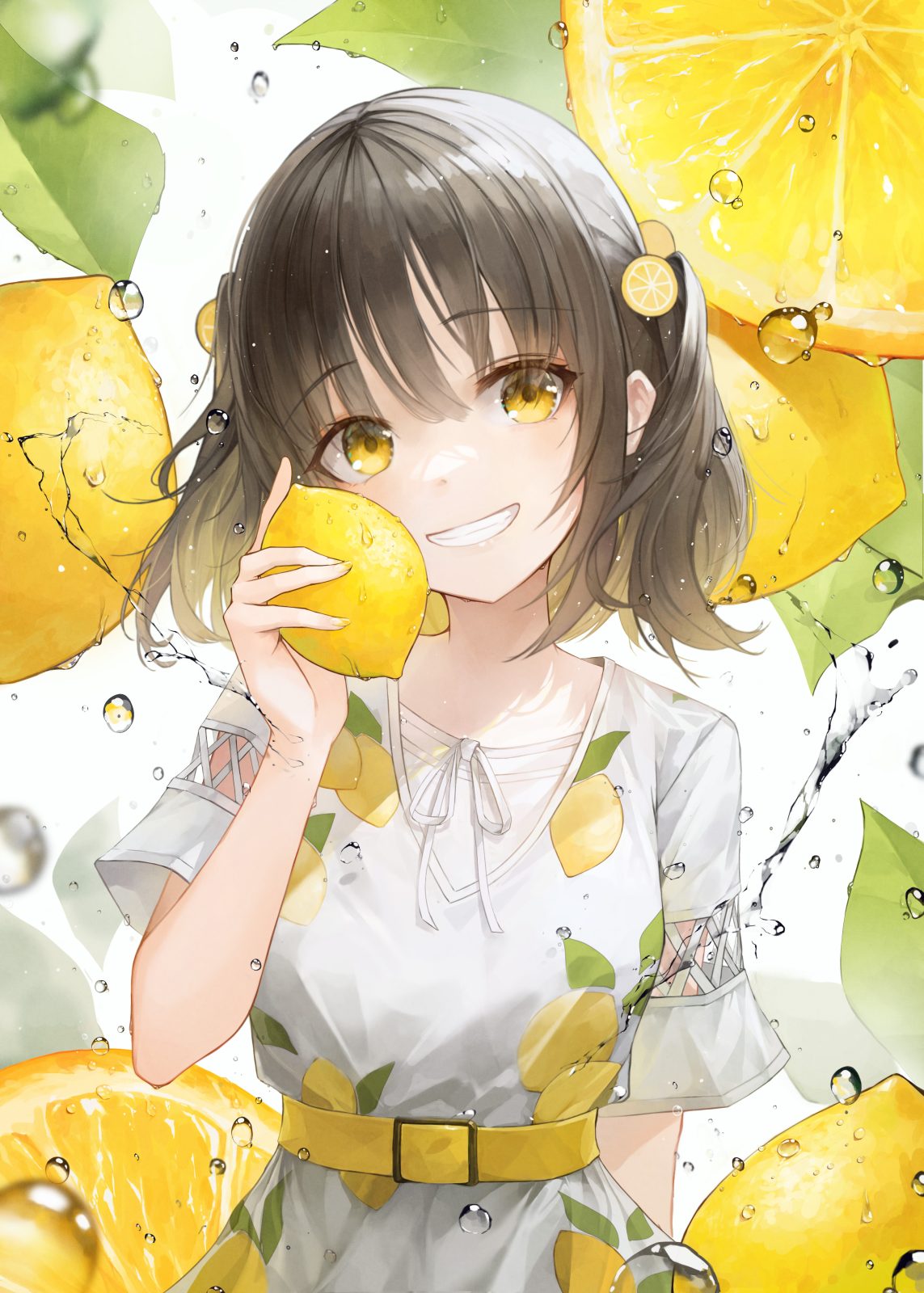P站插画 水果少女 柠檬少女 白色连衣裙@CrystalHerb P站美图-第1张