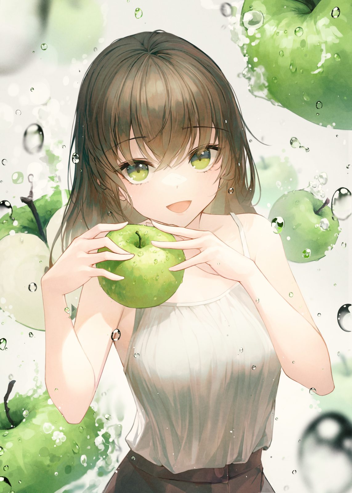P站插画 水果少女 苹果少女 白色连衣裙@CrystalHerb P站美图-第1张