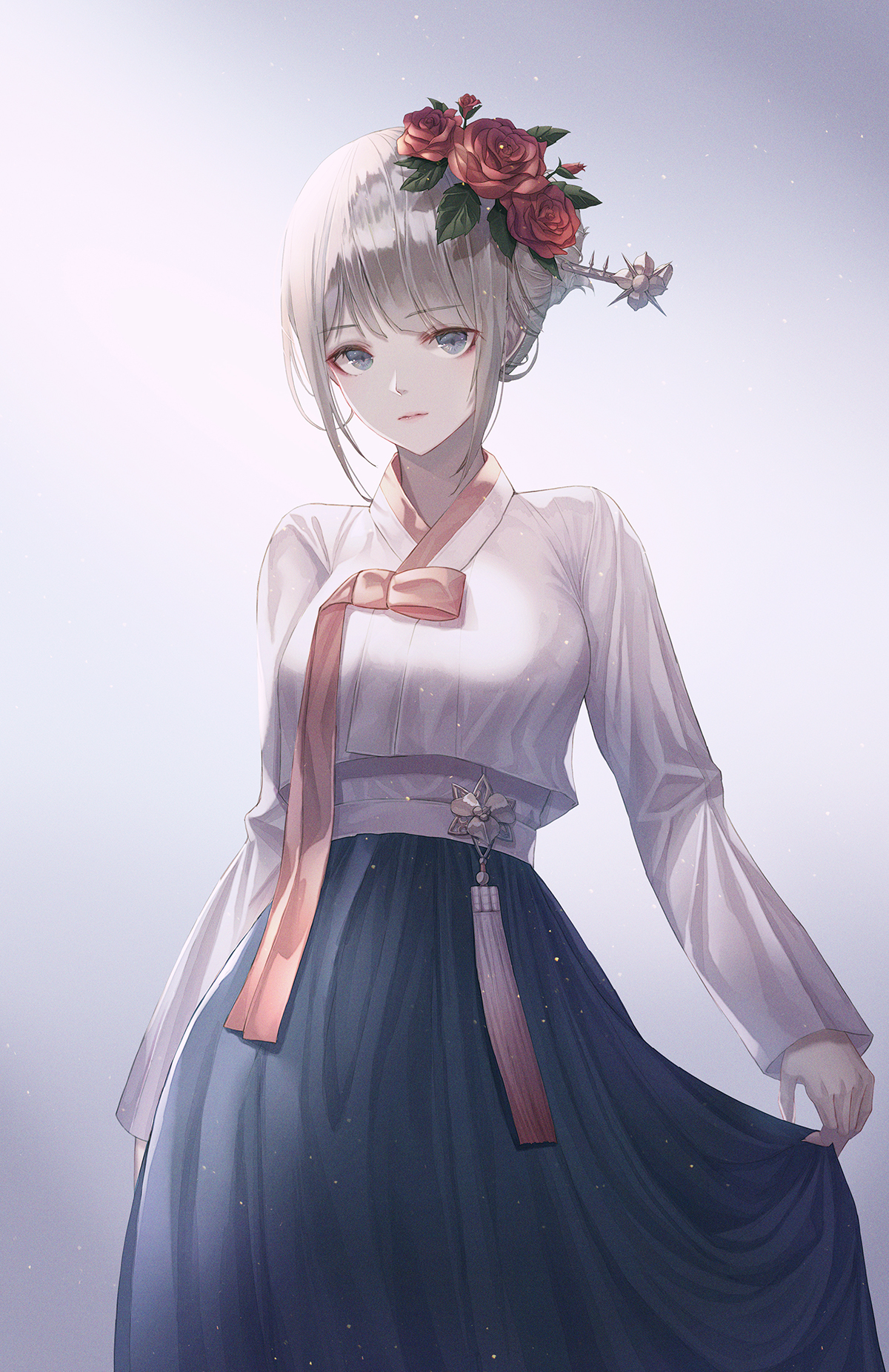 P站插画 原创 韩服 少女 玫瑰@Vennie P站美图-第1张
