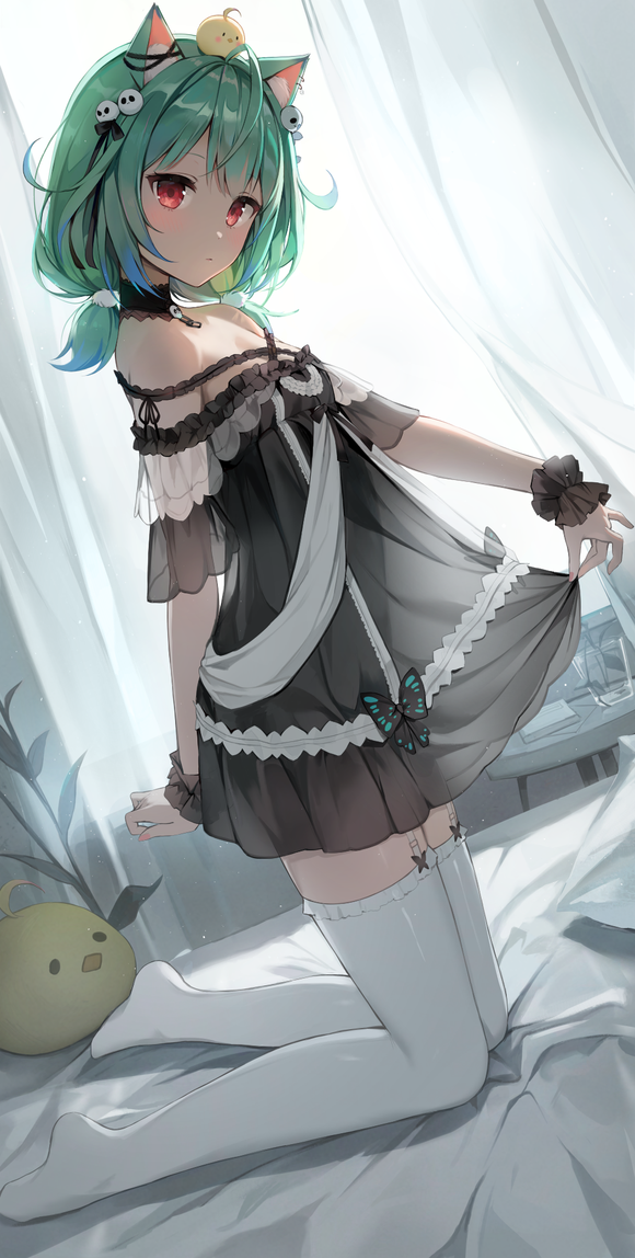 插画 兽耳 黑色连衣裙  白丝少女 插画-第1张