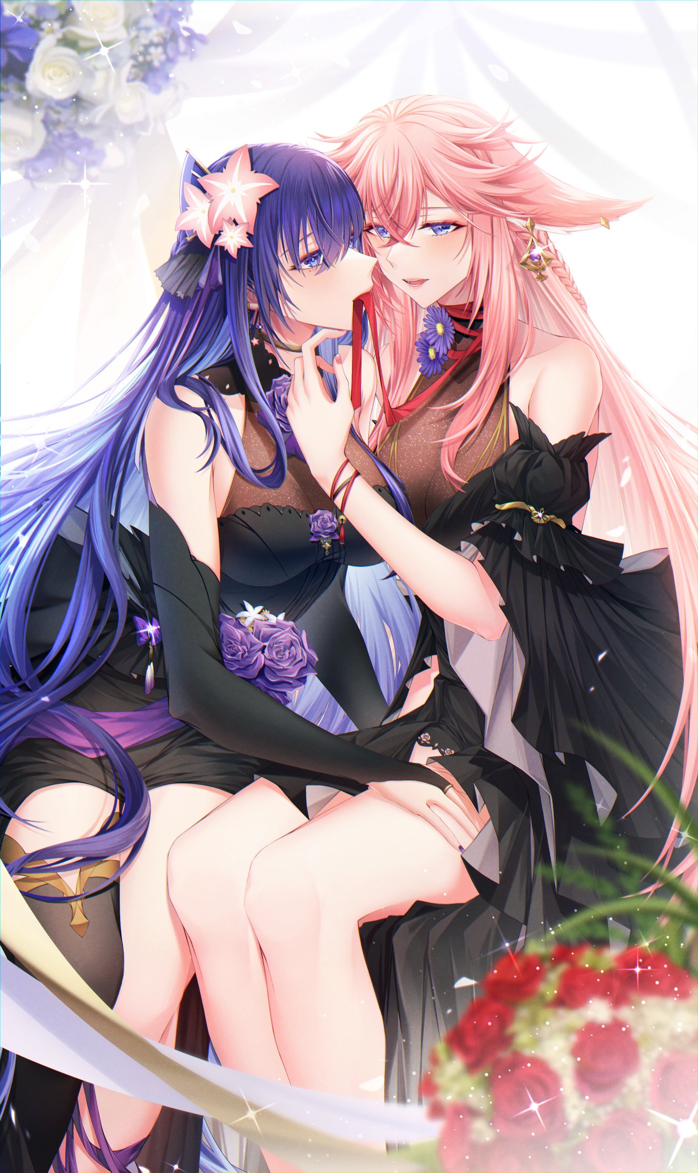 P站插画 原神 百合 八重神子 雷电将军@sieka P站美图-第1张