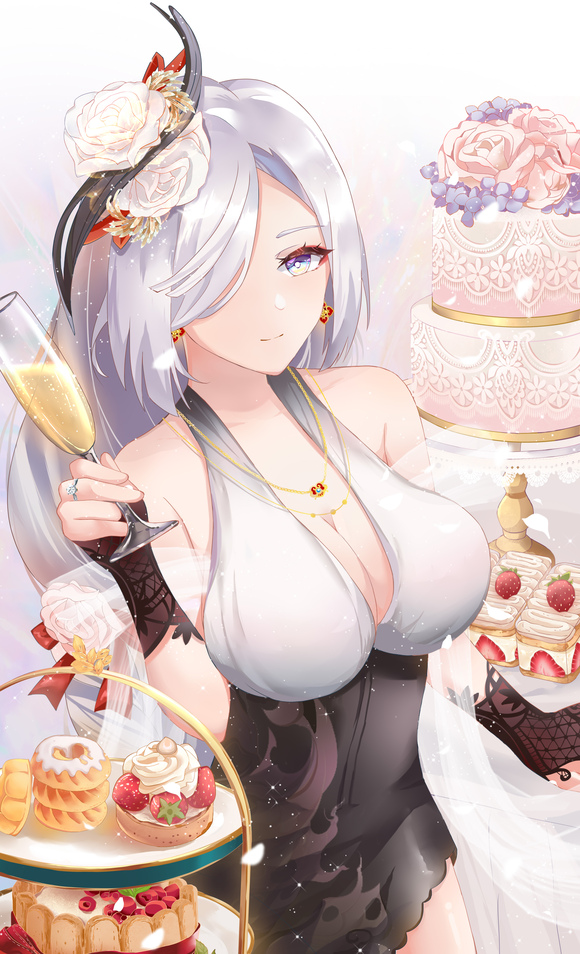 插画 米哈游 原神  申鹤小姐姐 晚宴 红酒 旗袍@清凇 手机壁纸-第1张