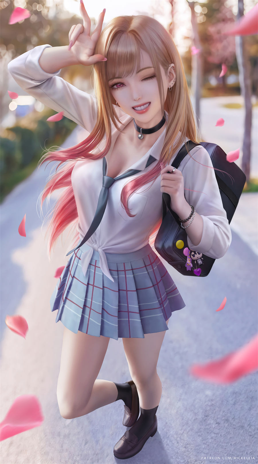 Art 3D CG JK 挎包 短裙 喜多川@Wickellia 手机壁纸-第2张
