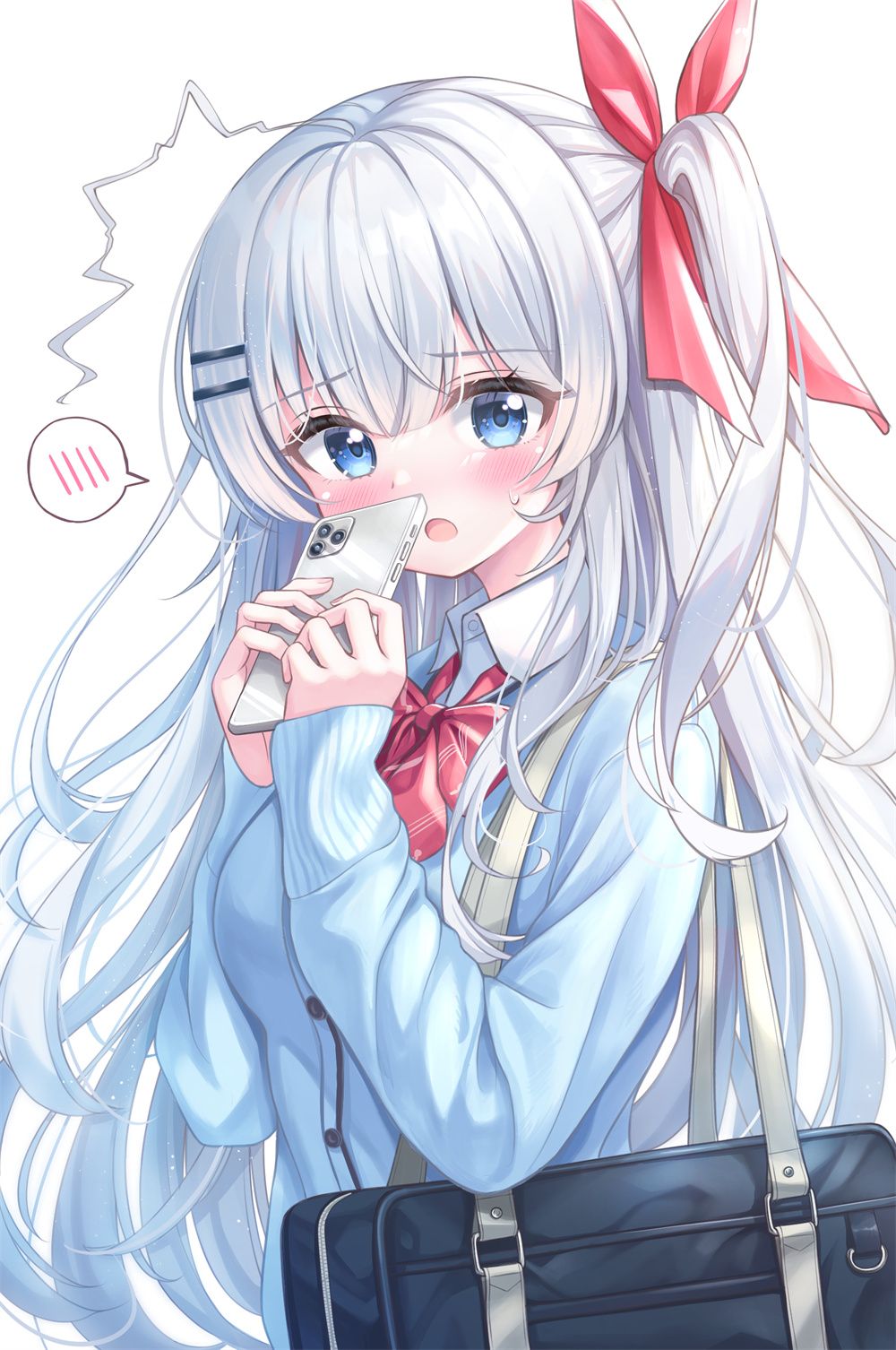 P站插画 原创 白发 JK 制服少女@ゆたかてる P站美图-第2张