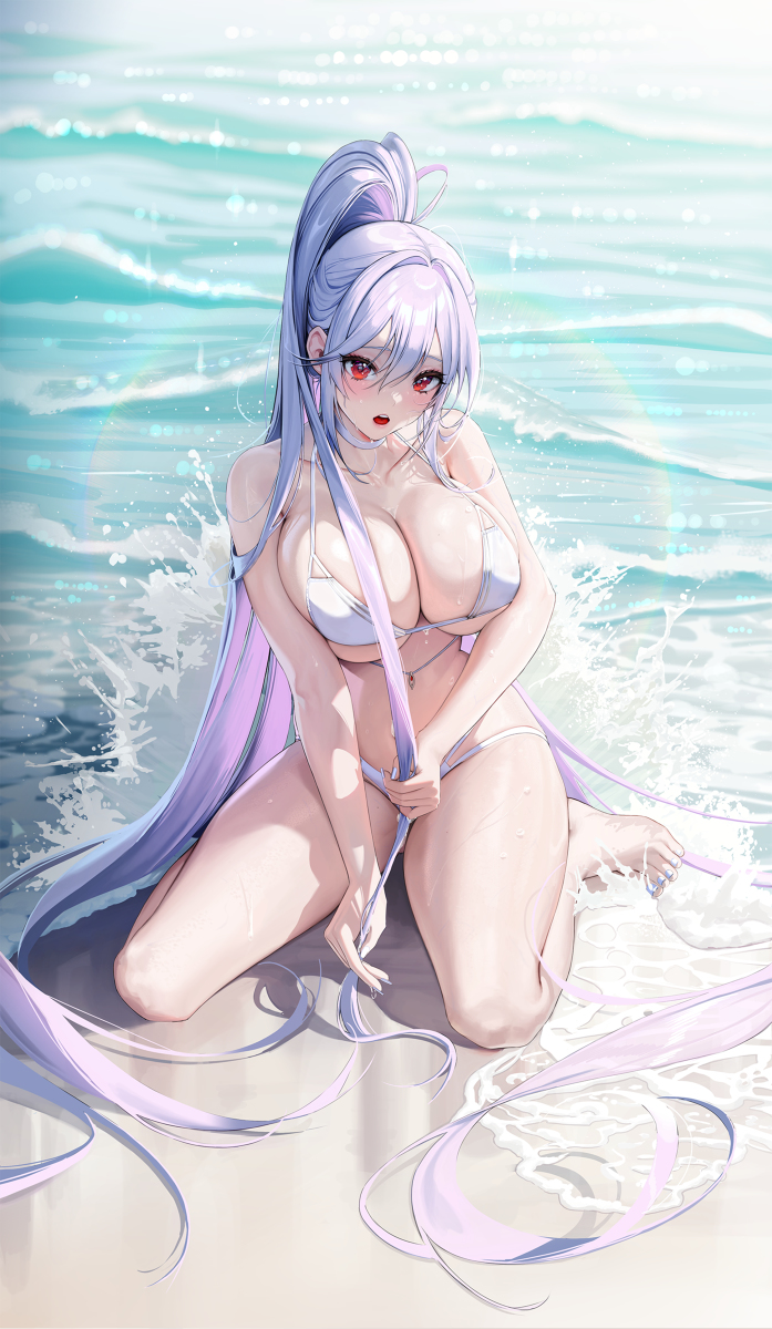 【P站插画】Closers Mirae-封印者 白色比基尼 海边@ドレ P站美图-第1张