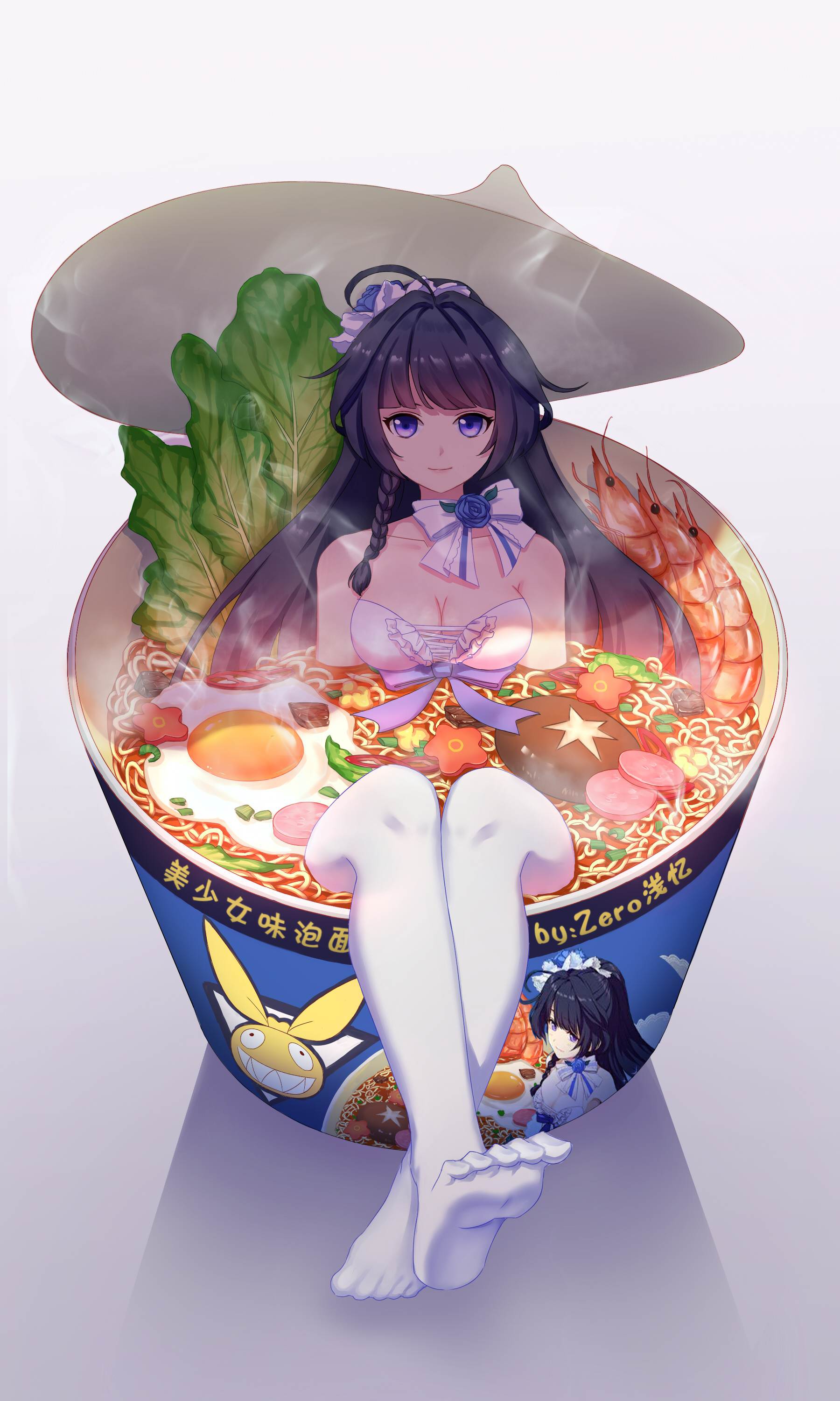 插画 泡面妹子 少女味泡面 插画壁纸 插画-第1张
