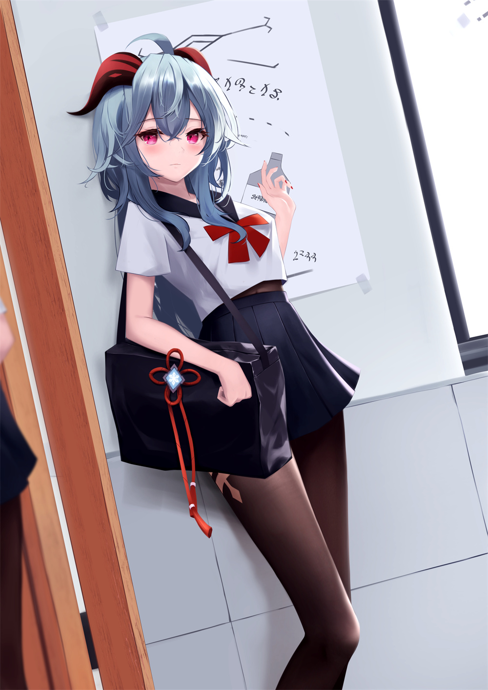 P站插画 原神 甘雨 黑丝袜 JK制服 背包@十夜铃千寻 P站美图-第2张