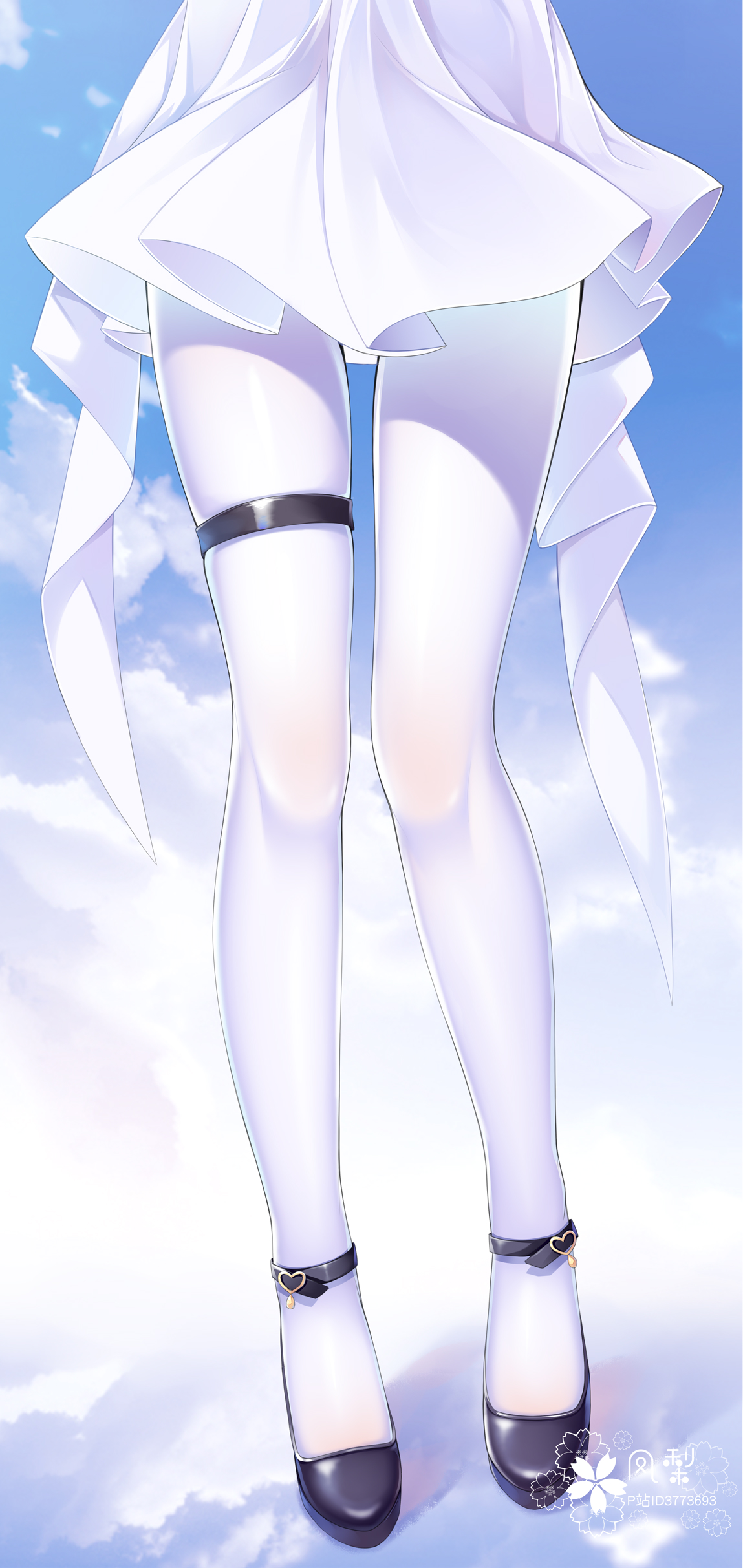 P站插画 美腿系列 丝袜 白裤袜 黑裤袜@凤梨 P站美图-第1张