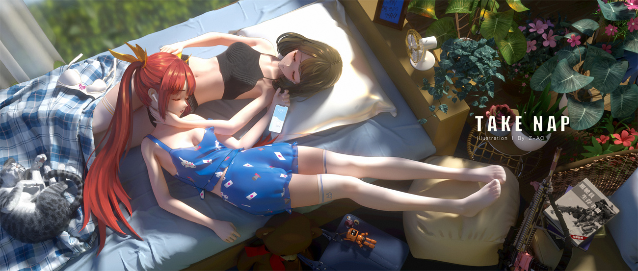 P站插画 原创 3DCG 女孩子 睡衣百合@Z-AO P站美图-第1张