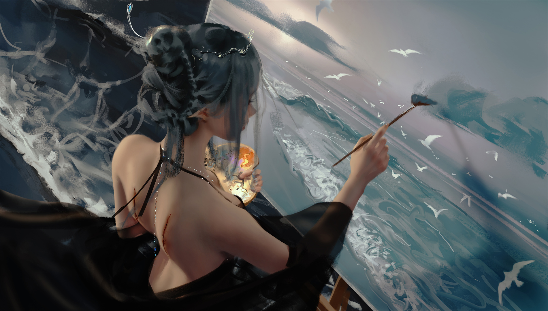 P站插画 pixiv 原创  鬼刀 海琴烟 冰公主@WLOP P站美图-第3张