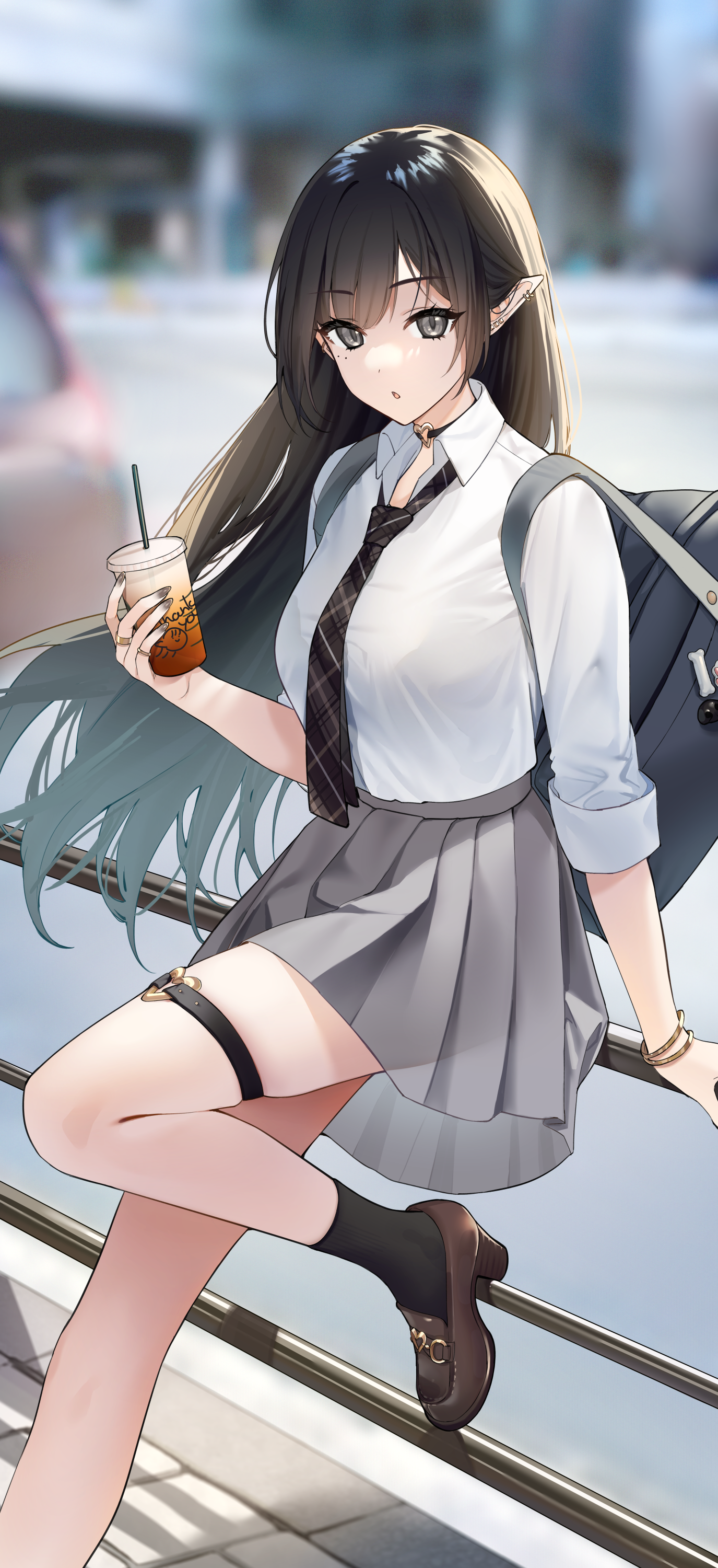 P站插画 原创 女孩子 黑发 精灵 美乳@しの P站美图-第1张