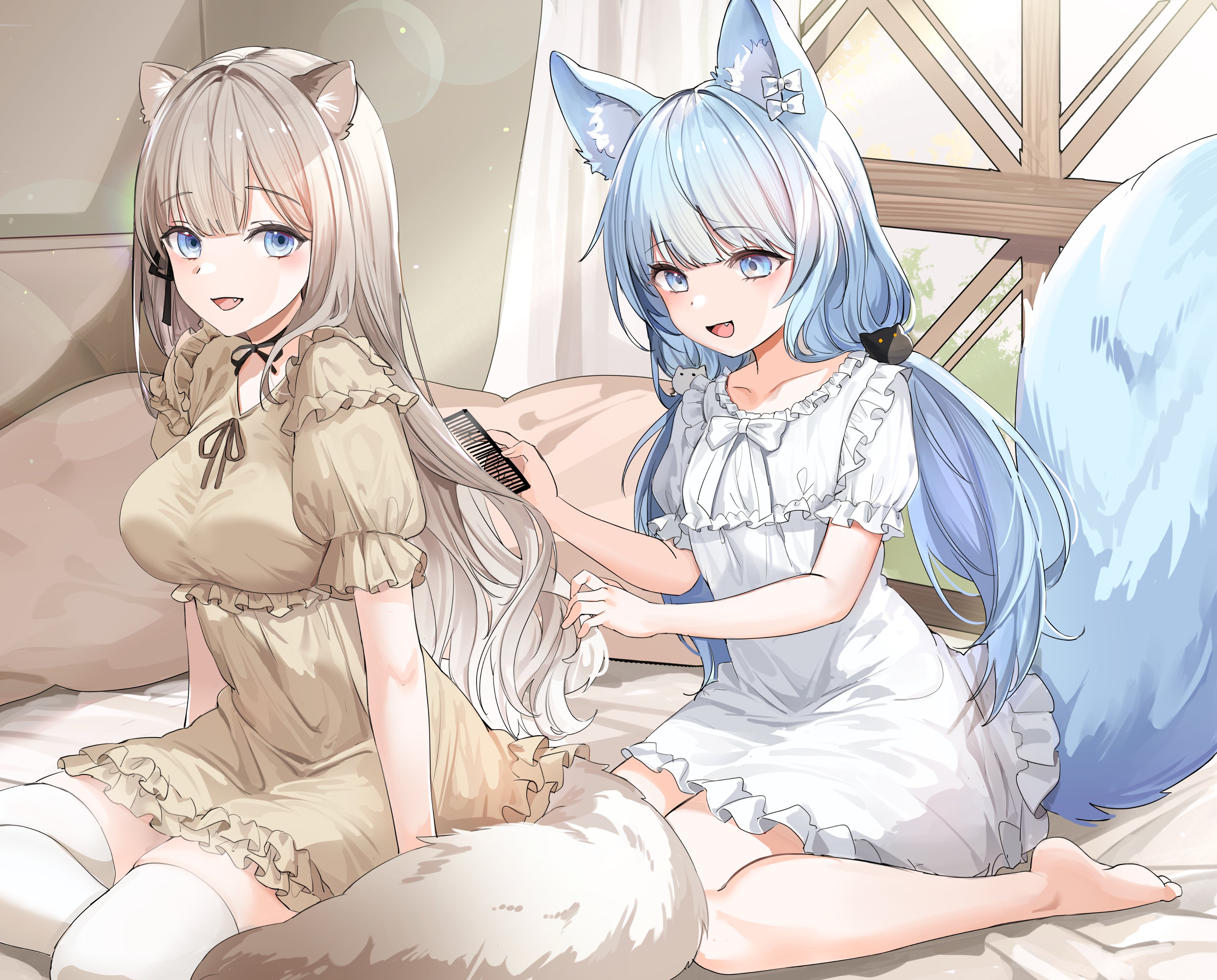 插画 방송 兽耳少女 梳头@lillly____ P站美图-第1张