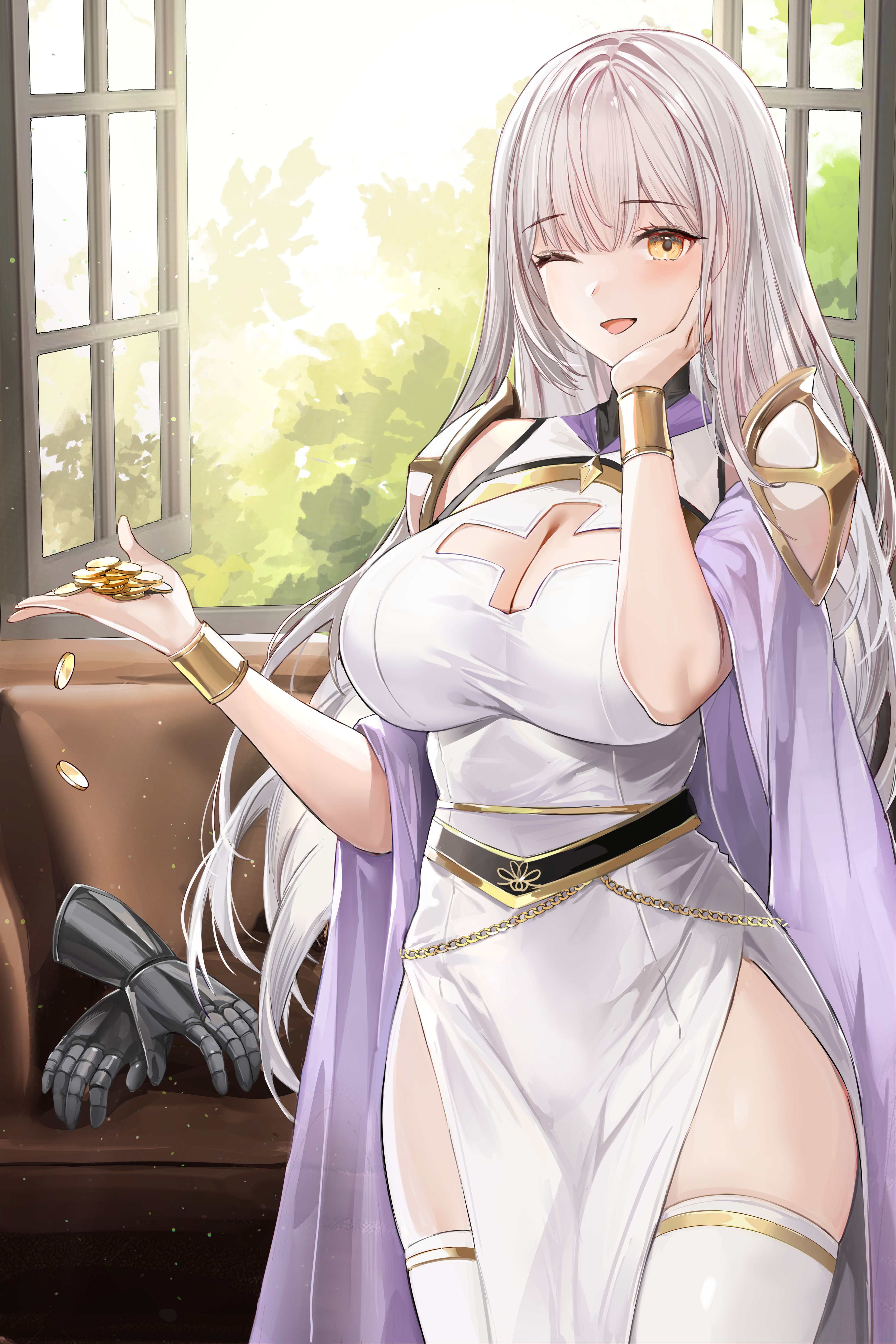 P站插画 pixiv 银发少女 巨乳 金币@lillly____ P站美图-第1张
