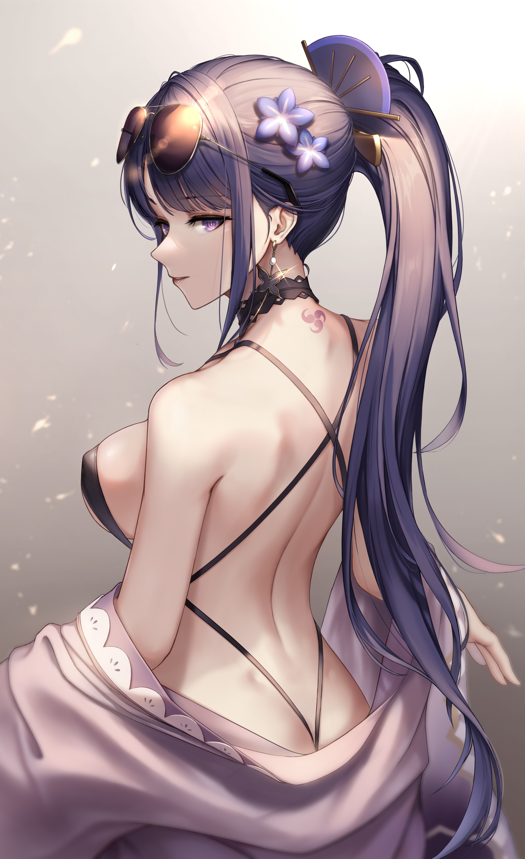 P站插画 原神  雷电将军  泳衣  后背@kie P站美图-第1张