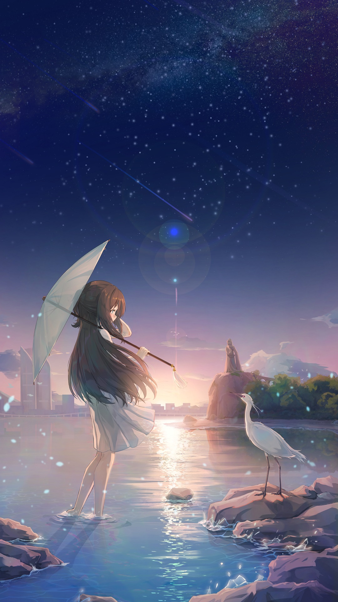 P站插画 鼓浪屿的旭日 风景 星空 女孩子@CAISENA P站美图-第1张