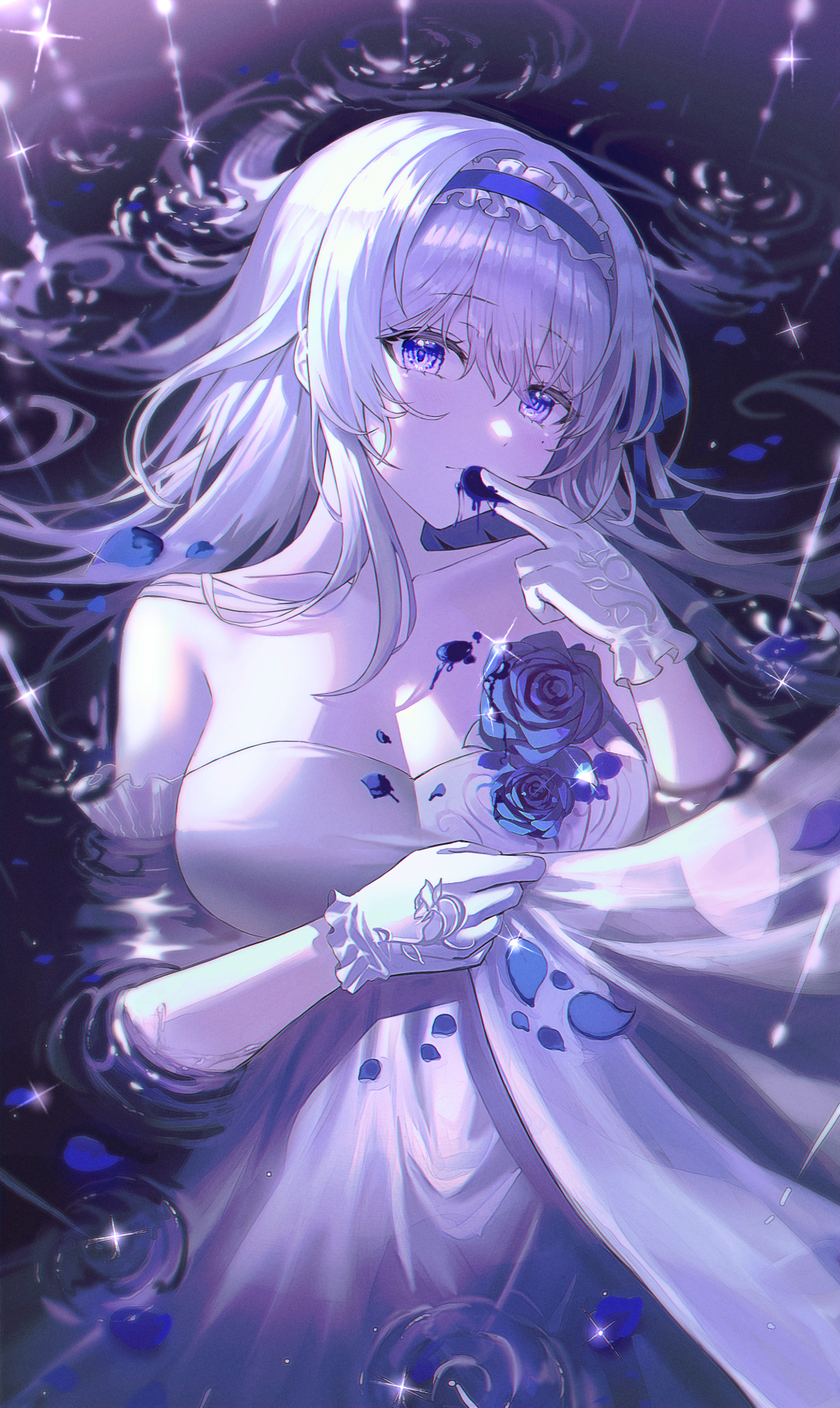 P站插画 原创 女孩子 乙女 银发 蓝色玫瑰@モミミ P站美图-第1张