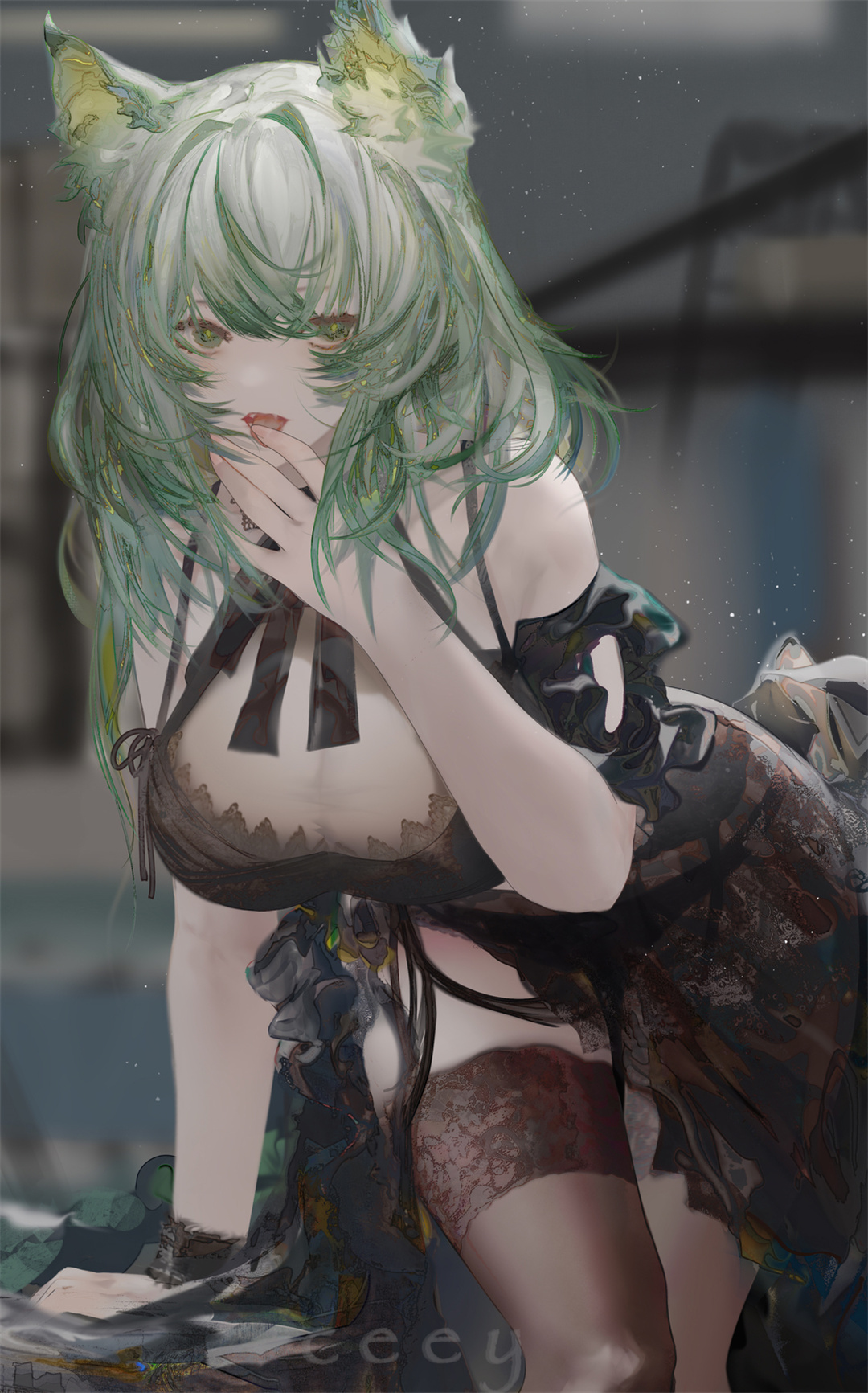 P站插画 明日方舟 凯尔希 兽耳 魅惑的大腿 手机壁纸 美少女@笠木梨Ceey P站美图-第1张