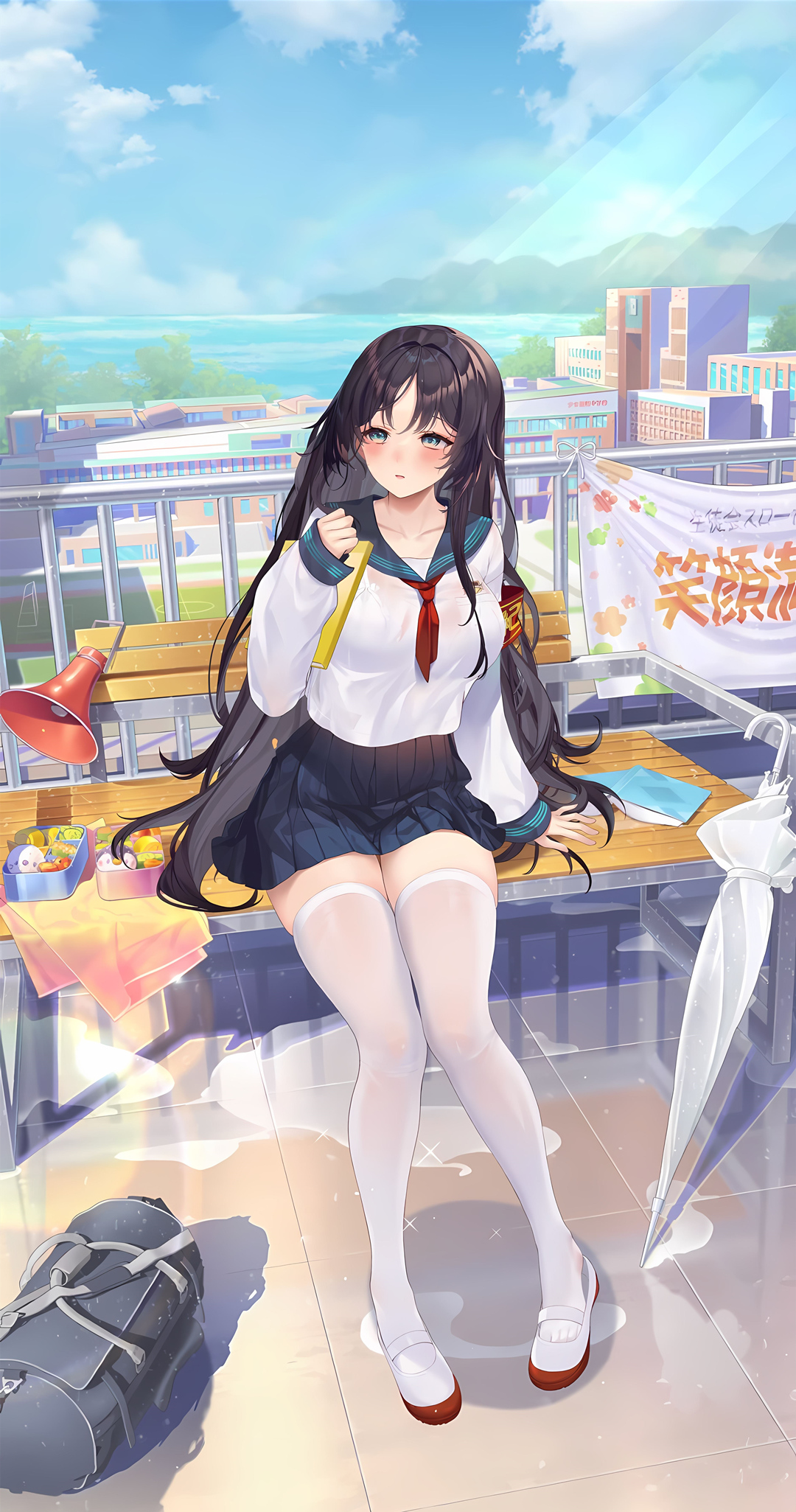 少女回战 UR貂蝉，出场CG 白丝 雨后彩虹 JK制服 妹子湿透 手机壁纸 8K壁纸 手机壁纸-第1张