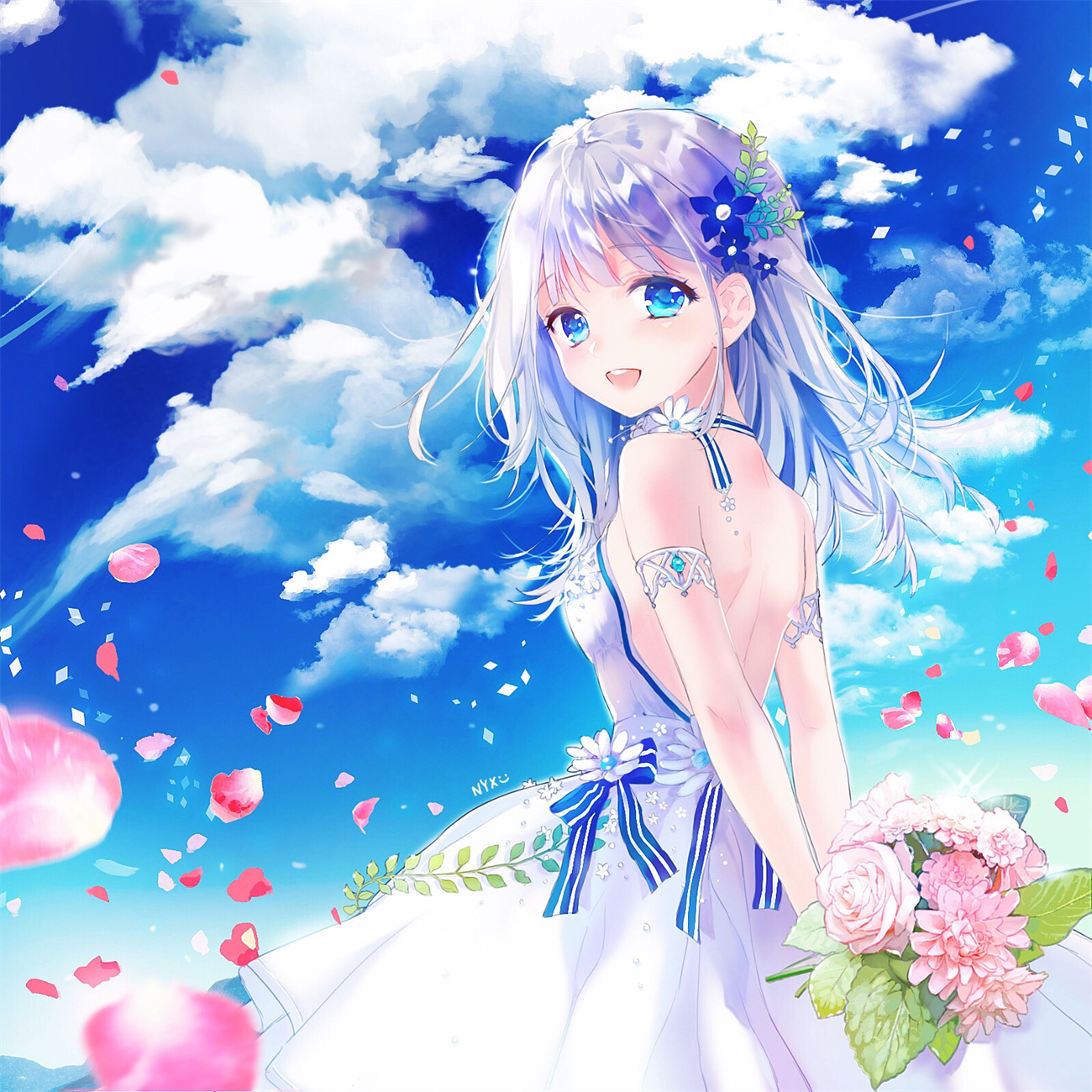 【插画美图】蓝天 白云 比基尼妹子 向日葵少女 夏日美图推荐 P站美图-第4张