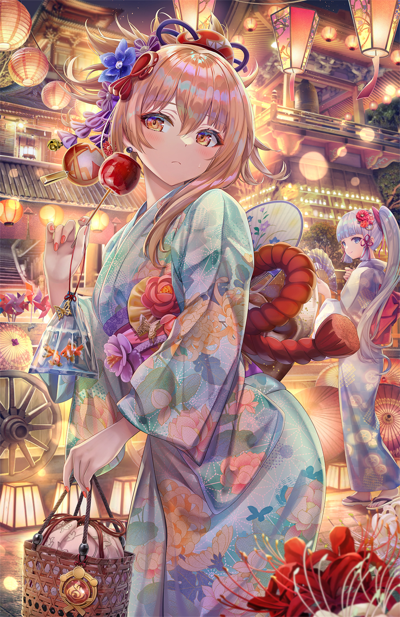 插画美图 原神 宵宮 和服 浴衣 神里绫华 手机壁纸@torino P站美图-第1张