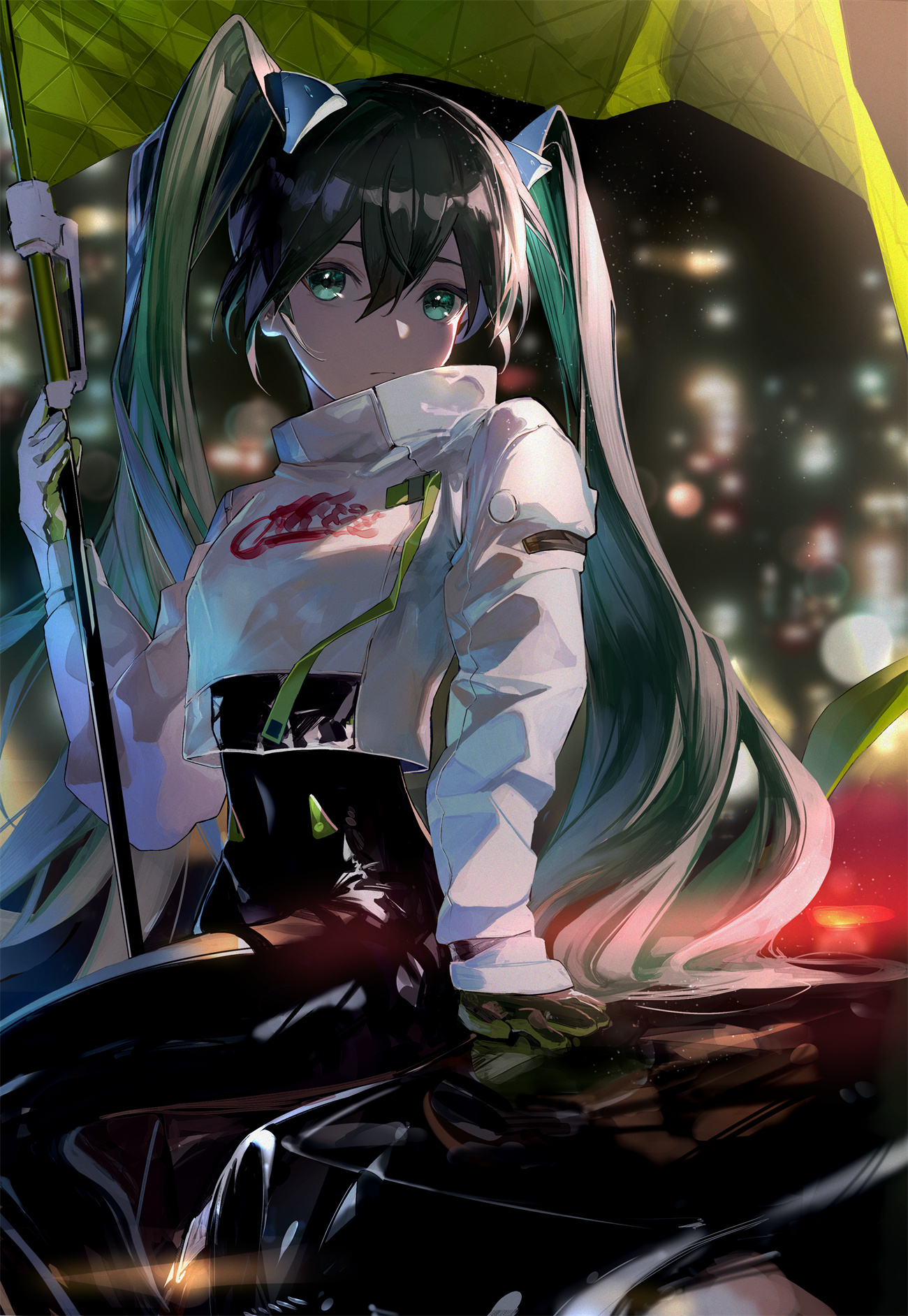 插画美图 初音未来 赛车MIKU 手机壁纸 P站插画@カラスロ P站美图-第1张