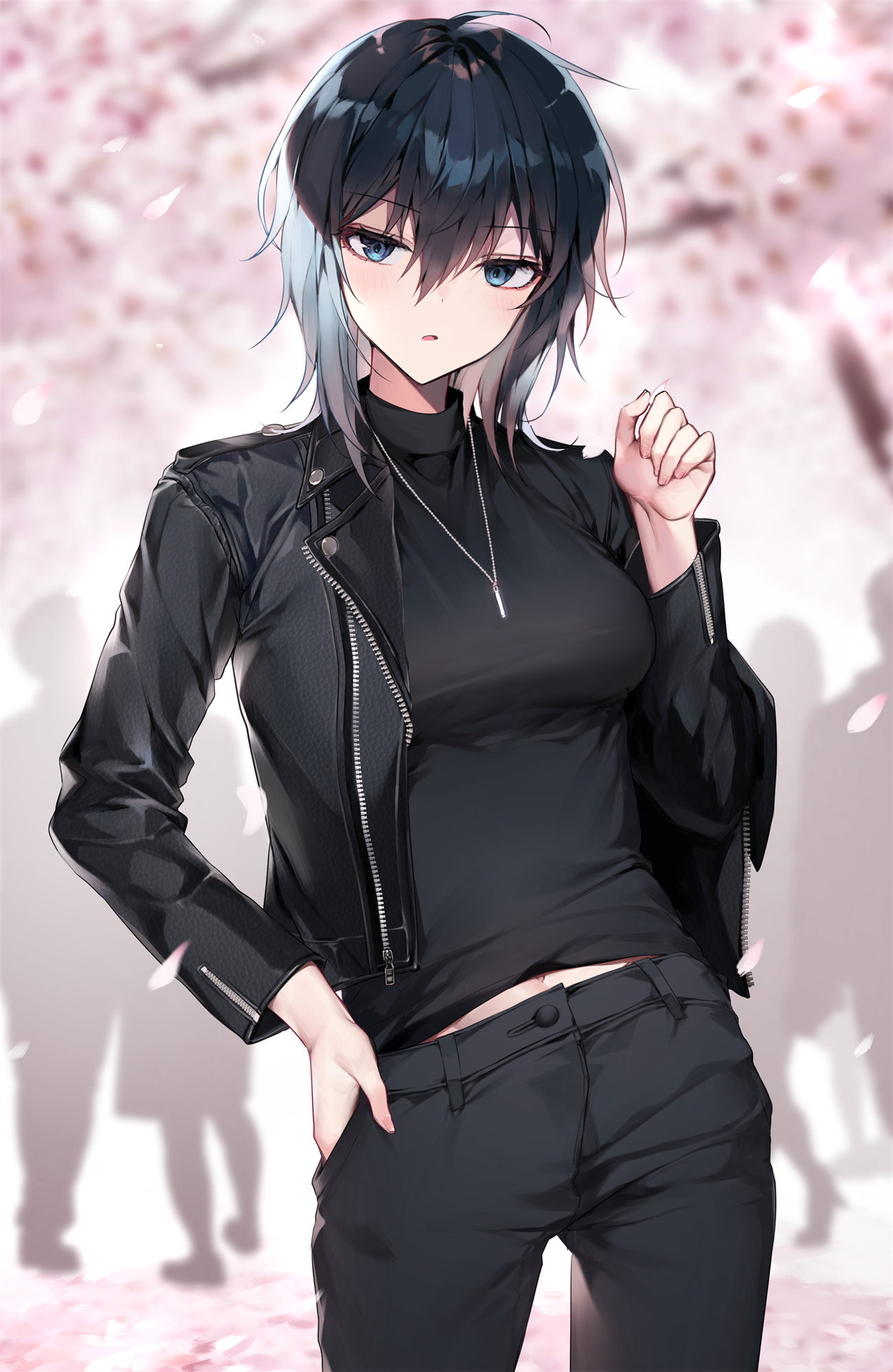 【插画美图】短发美少女 御姐 黑色连衣裙 帅气美女 女高中生 制服少女原创插画特辑 P站美图-第2张
