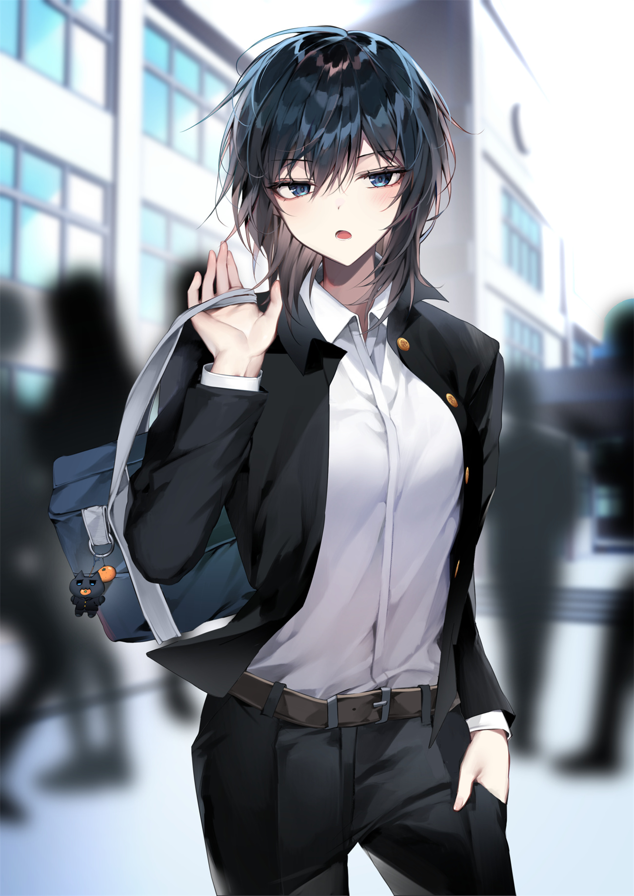 【插画美图】短发美少女 御姐 黑色连衣裙 帅气美女 女高中生 制服少女原创插画特辑 P站美图-第8张