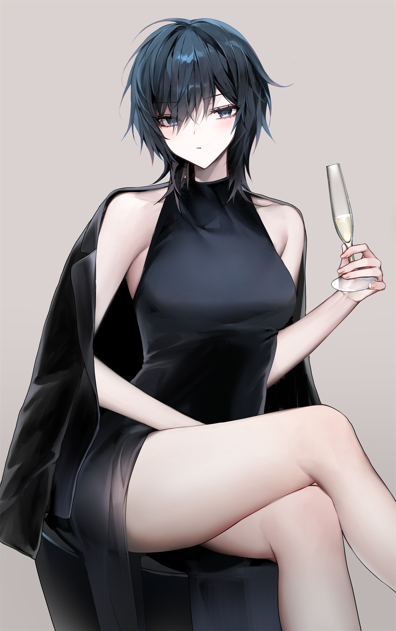 【插画美图】短发美少女 御姐 黑色连衣裙 帅气美女 女高中生 制服少女原创插画特辑 P站美图-第12张
