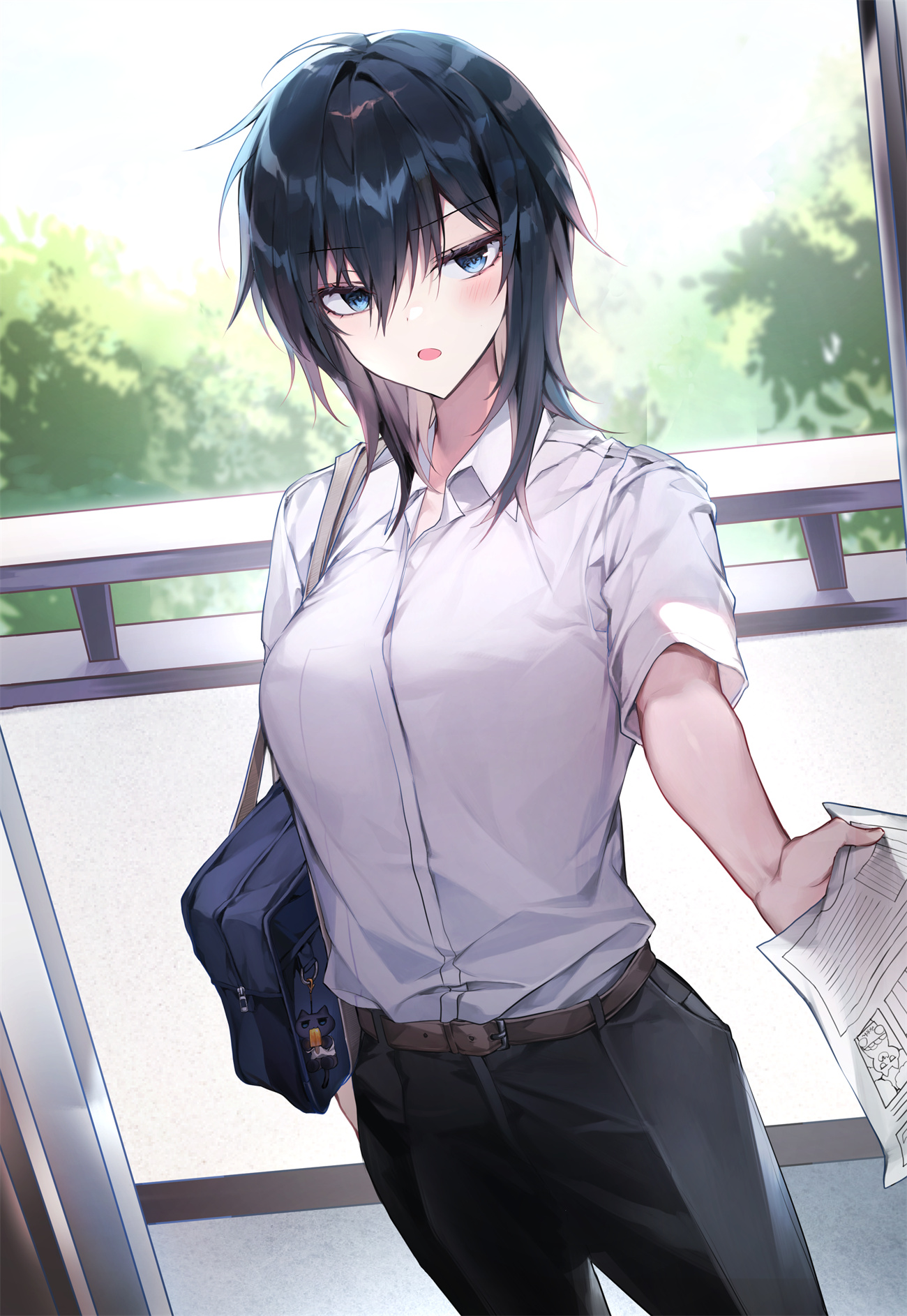 【插画美图】短发美少女 御姐 黑色连衣裙 帅气美女 女高中生 制服少女原创插画特辑 P站美图-第16张