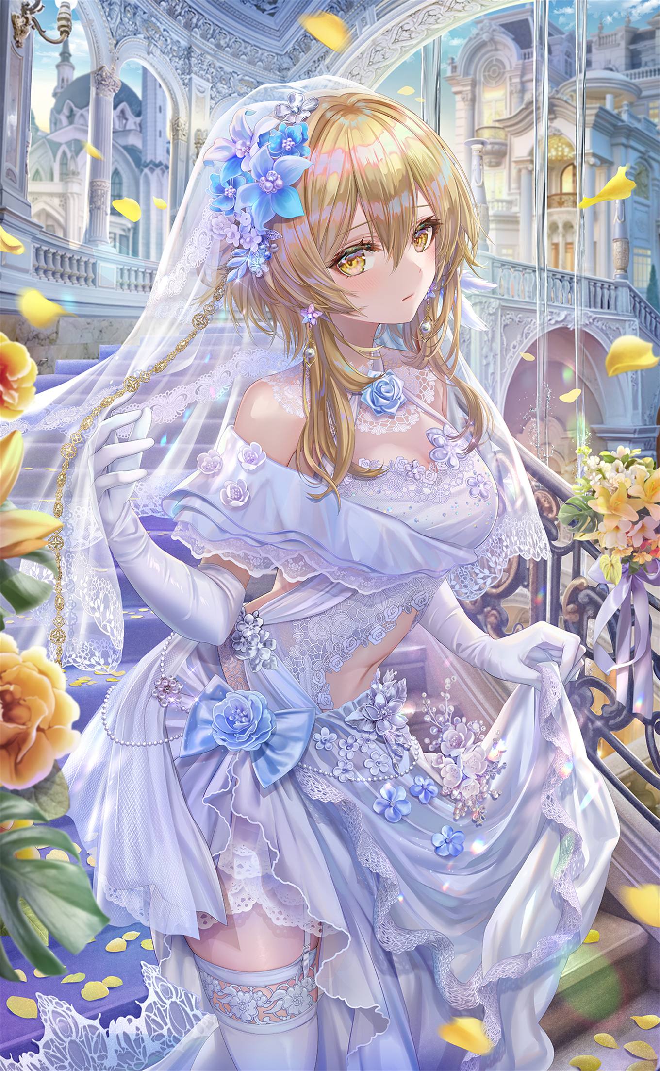 P站插画 动漫美图 原神  萤 吊带袜花嫁新娘 婚纱@torino P站美图-第1张