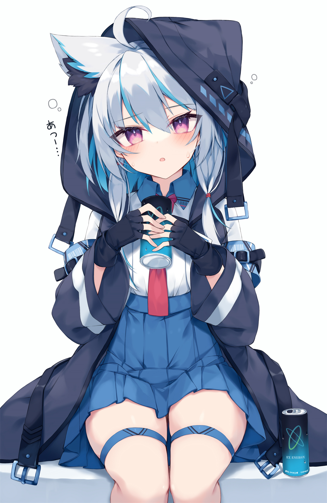 P站美图 插画 小鲨鱼 虚拟主播 饮料 兽耳 大腿 萌妹子@鈍色玄 P站美图-第1张